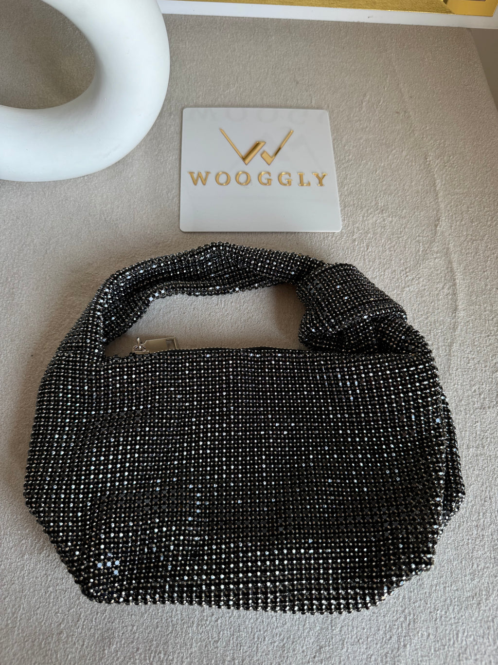 Party Wear Rhinestone Bow Bag - Black