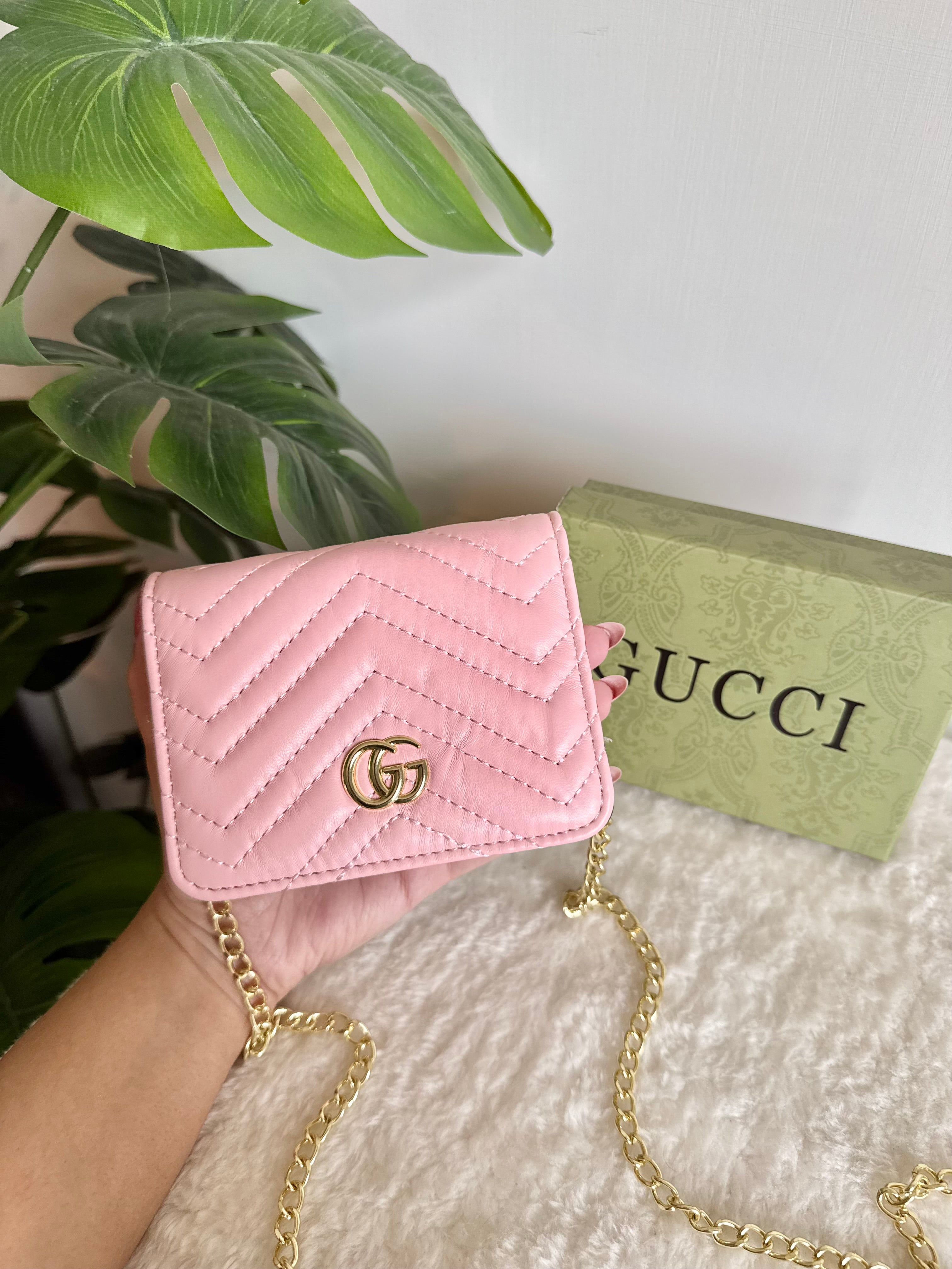 Gucci Wallet Quilted with Detachable Chain - Baby Pink