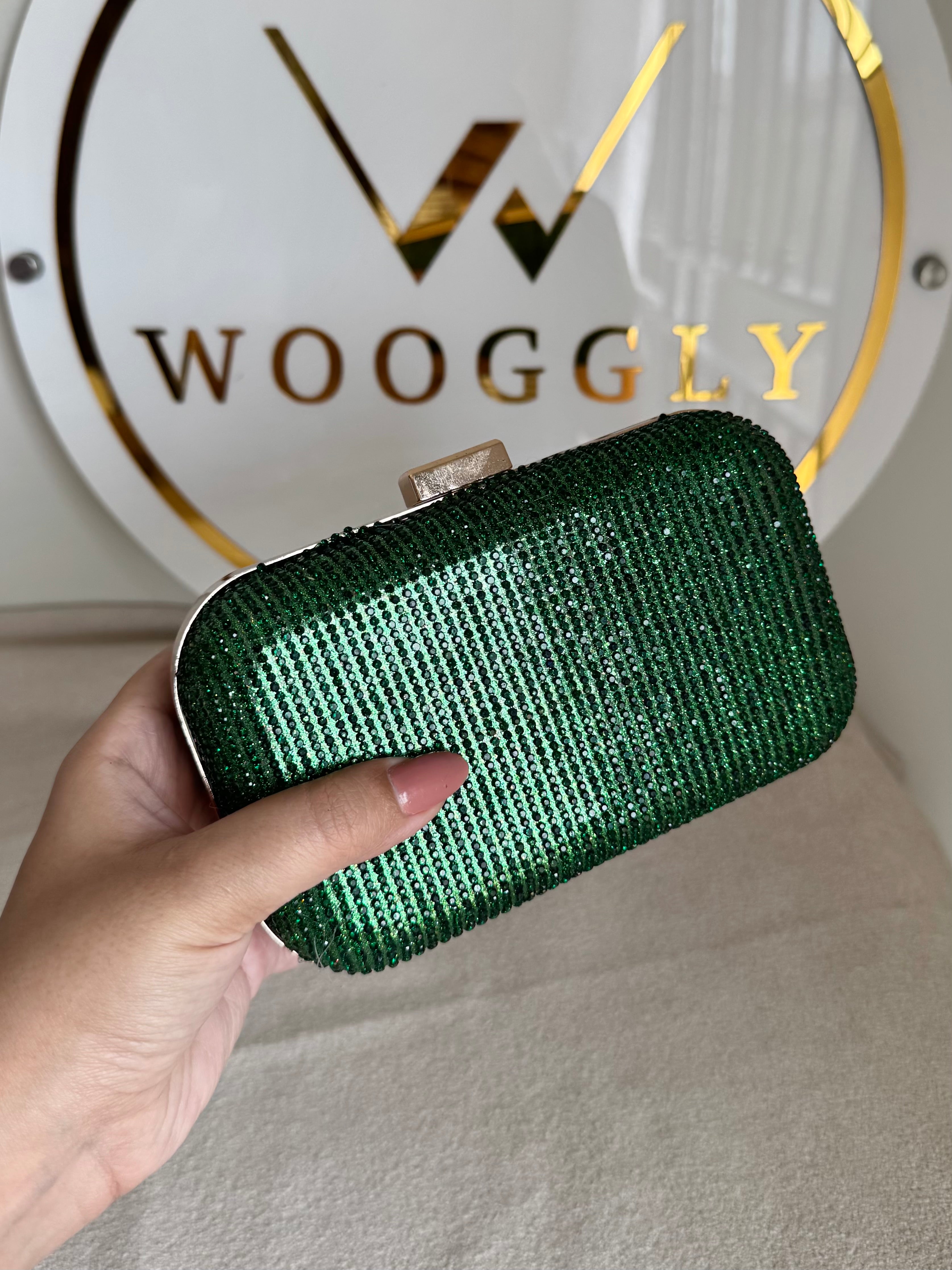 Mehar Shimmer Clutch - Emerald Green