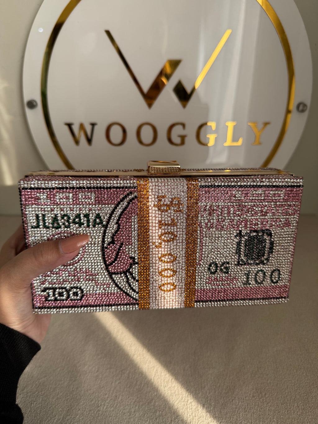 Premium Dollar Clutch - Pink with Chain