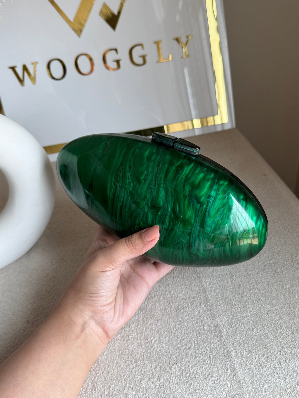 Marble Acrylic Clutch - Emerald Green