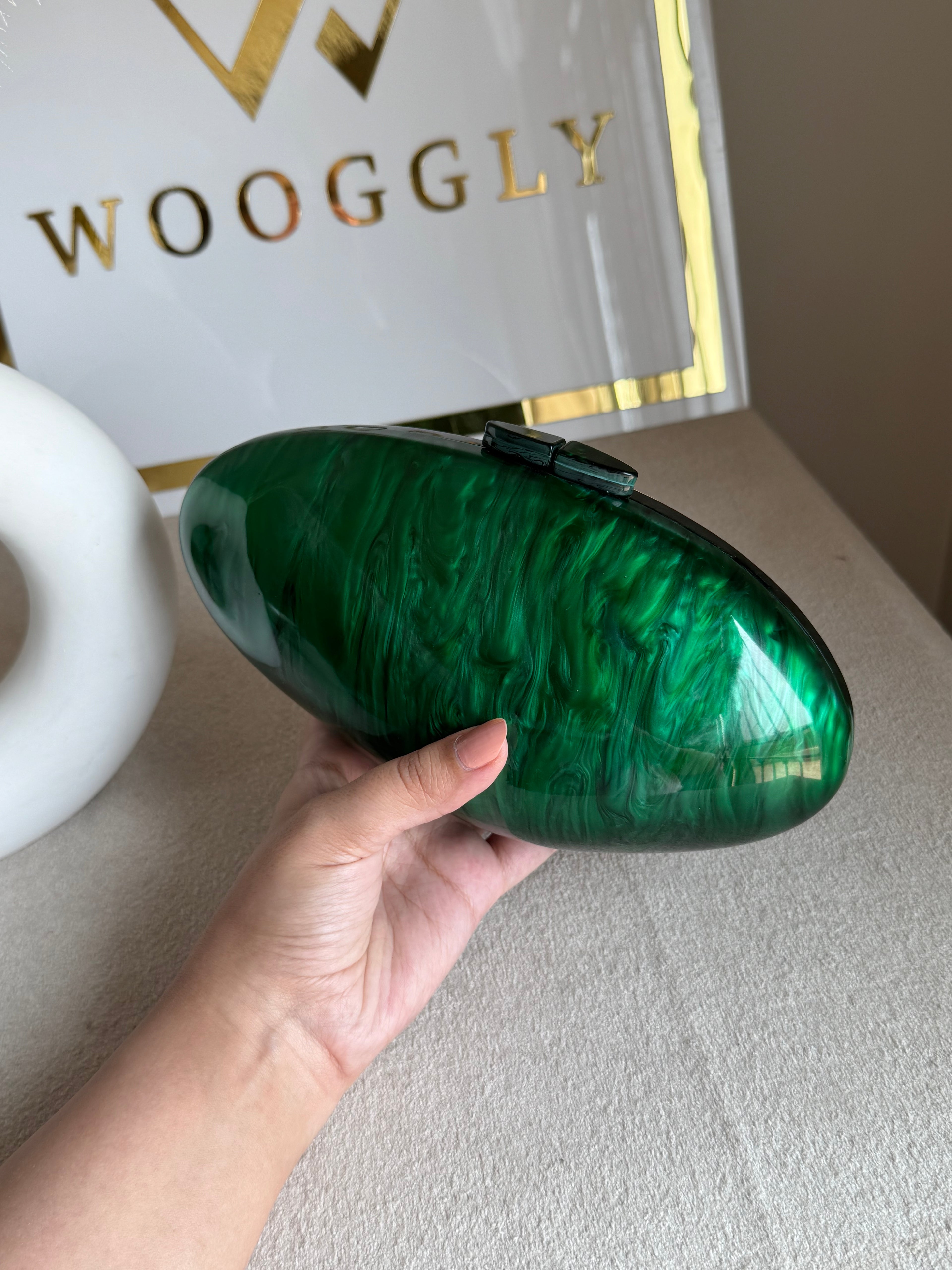 Marble Acrylic Clutch - Emerald Green