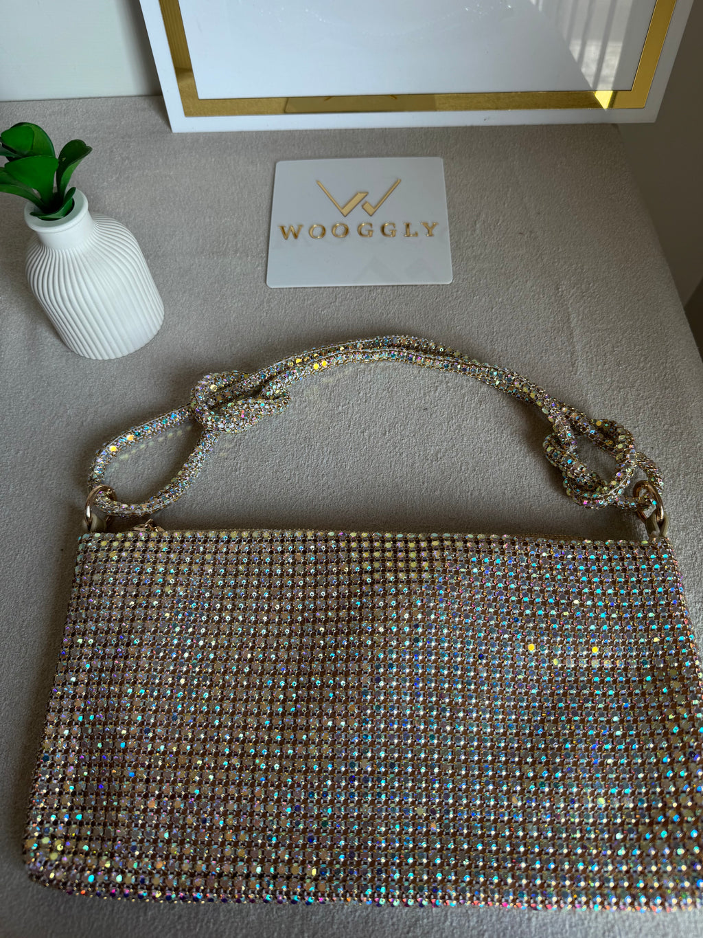 Dreamy Party Wear Rhinestone Bag - Silver with Pink