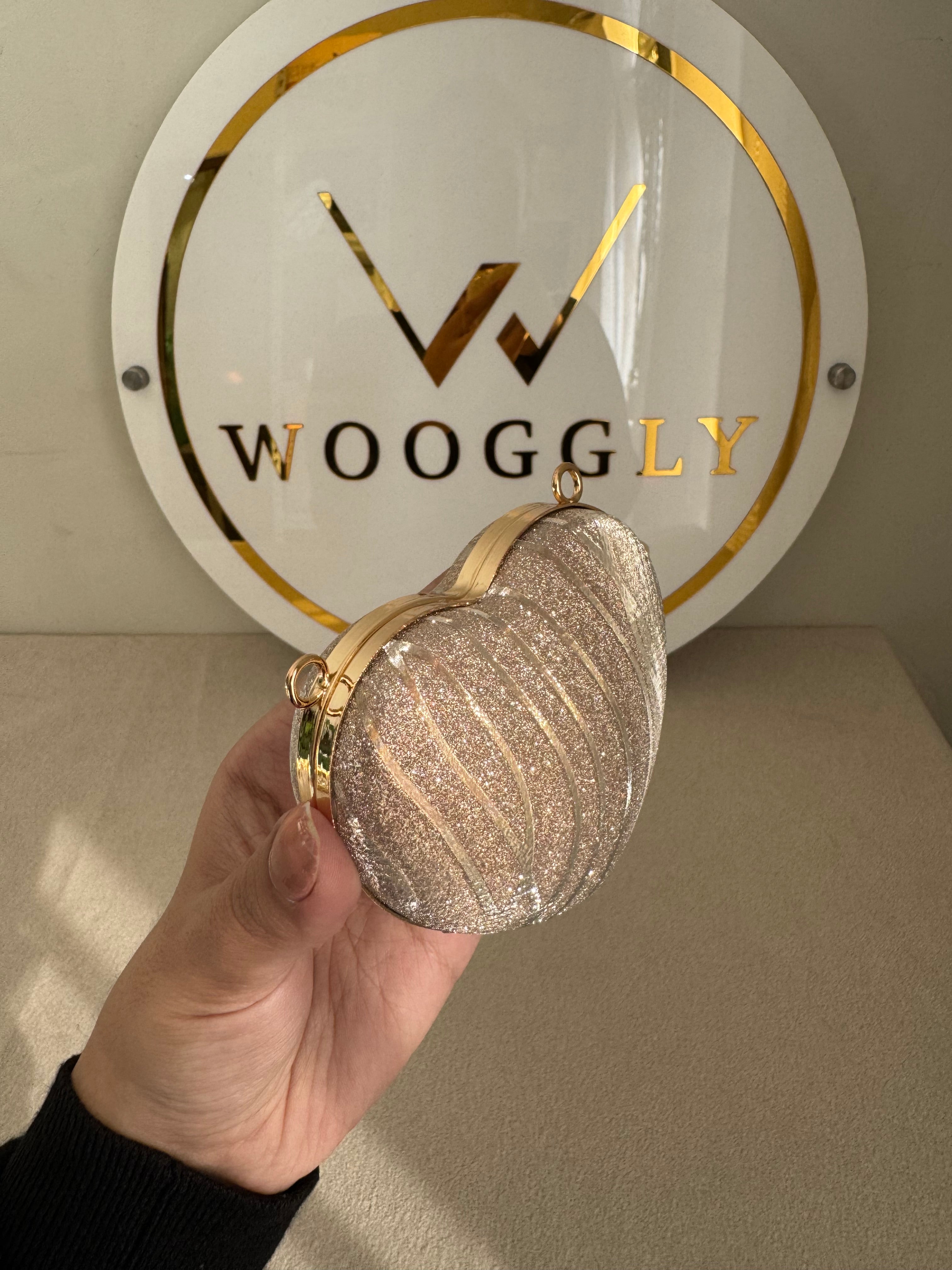 Heart Shimmer Clutch with Chain - Mini Gold