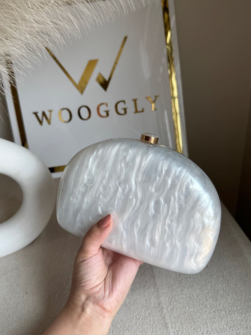 Marble Acrylic Clutch - Pearly
