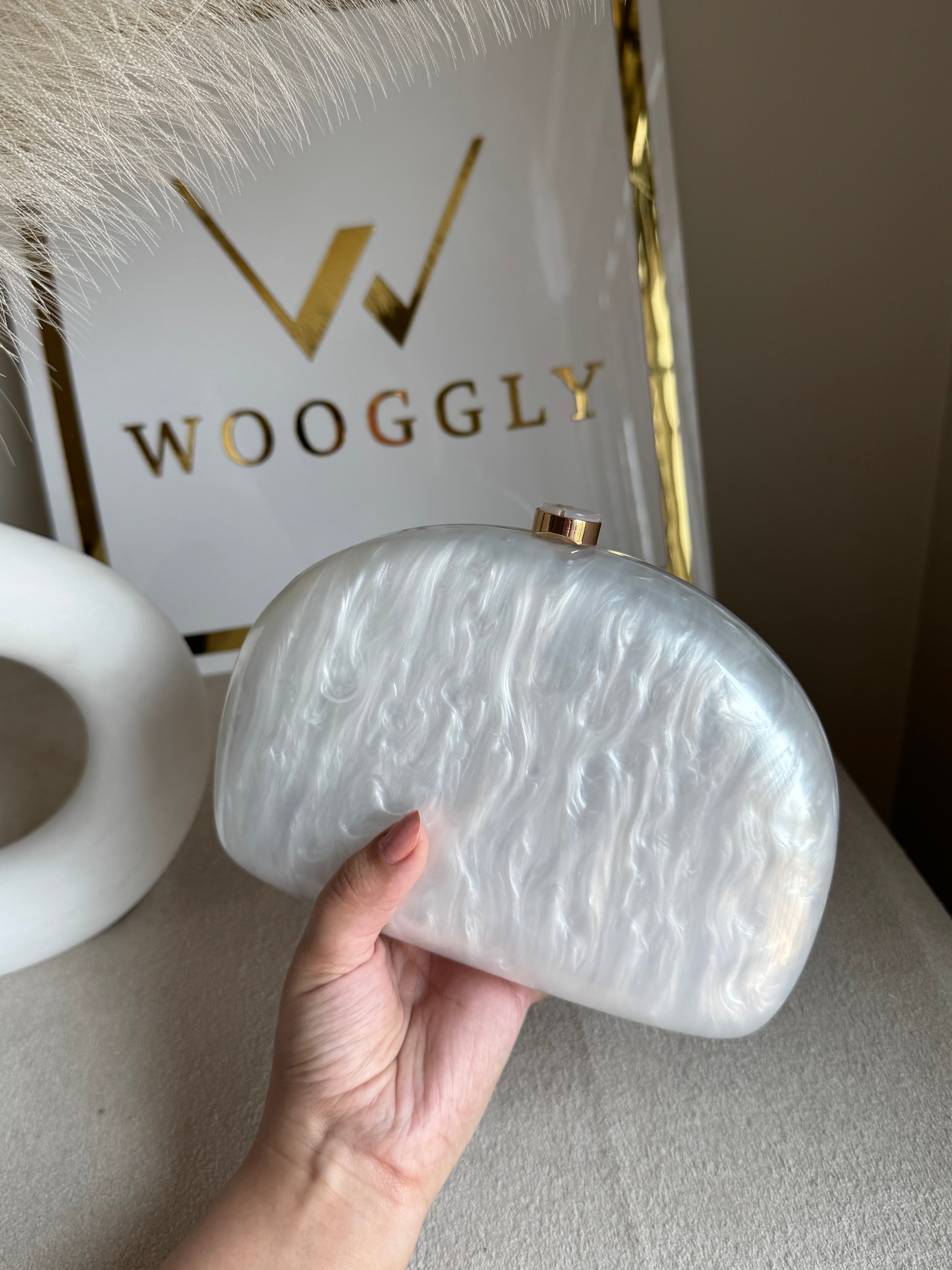 Marble Acrylic Clutch - Pearly