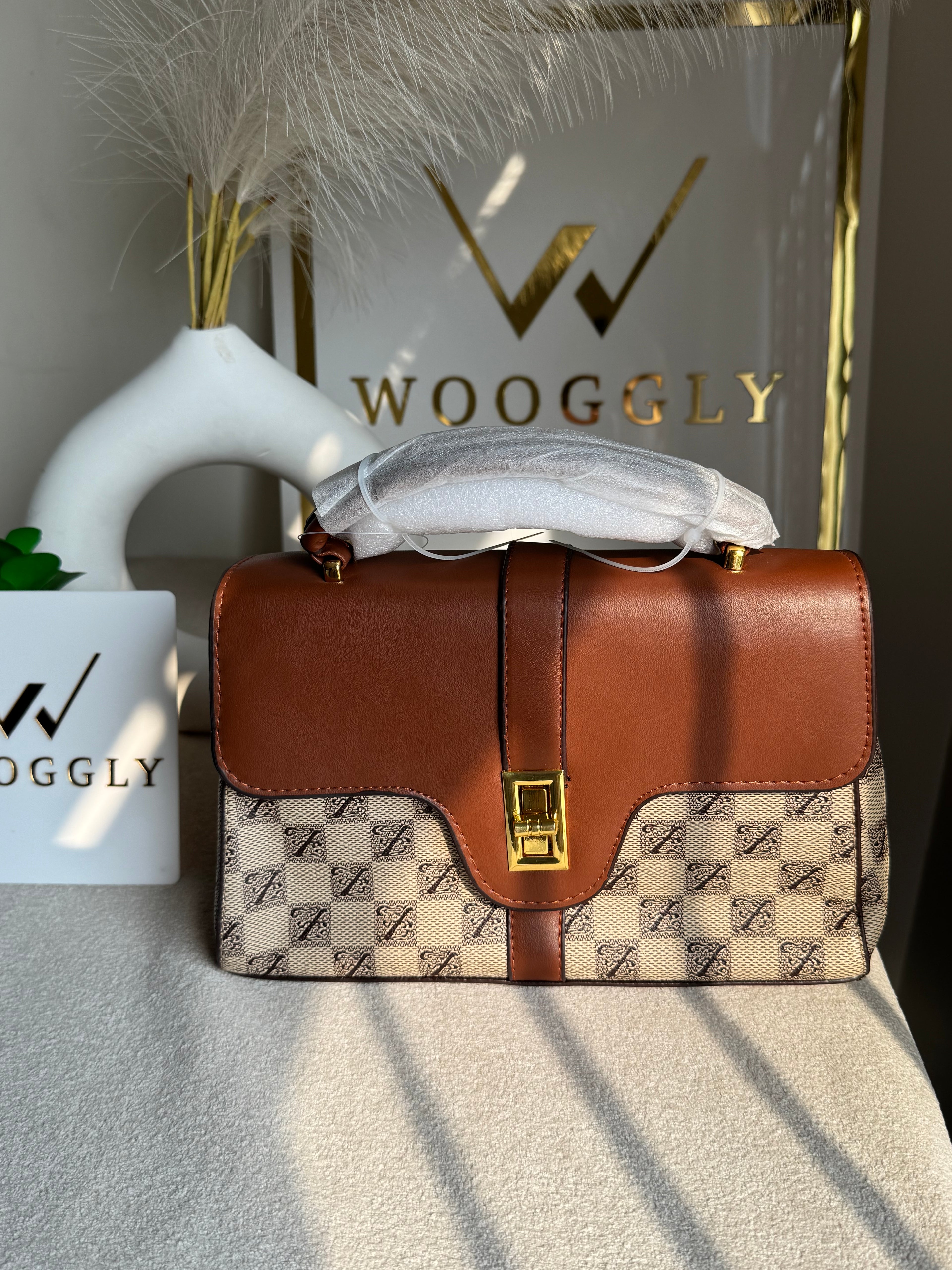 Premium Ella Hand Bag Beige & Brown