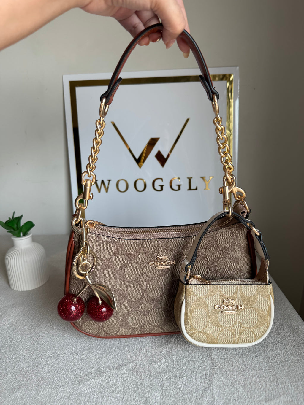 COACH Teri Gift Box with Baby Teri Charm & Coach Cherry Charm - Apricot Brown