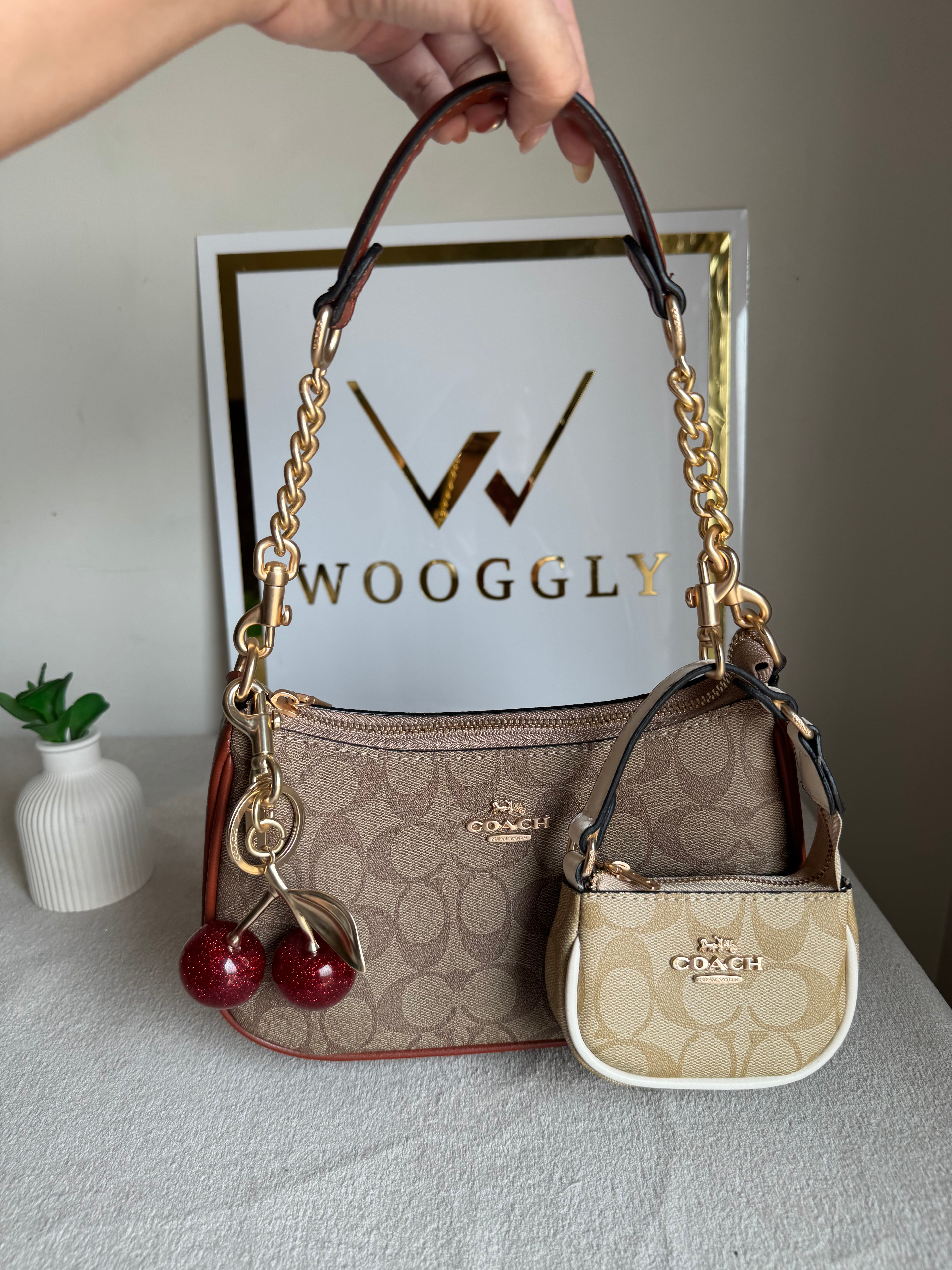 COACH Teri Gift Box with Baby Teri Charm & Coach Cherry Charm - Apricot Brown