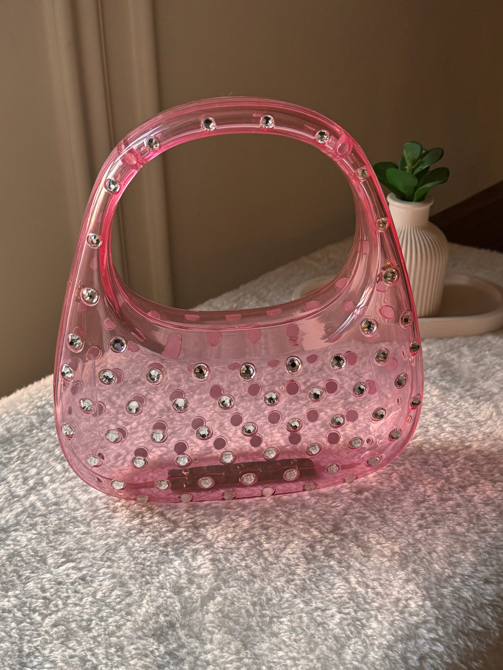 Glimmer Clutch (Pink) with Long Chain