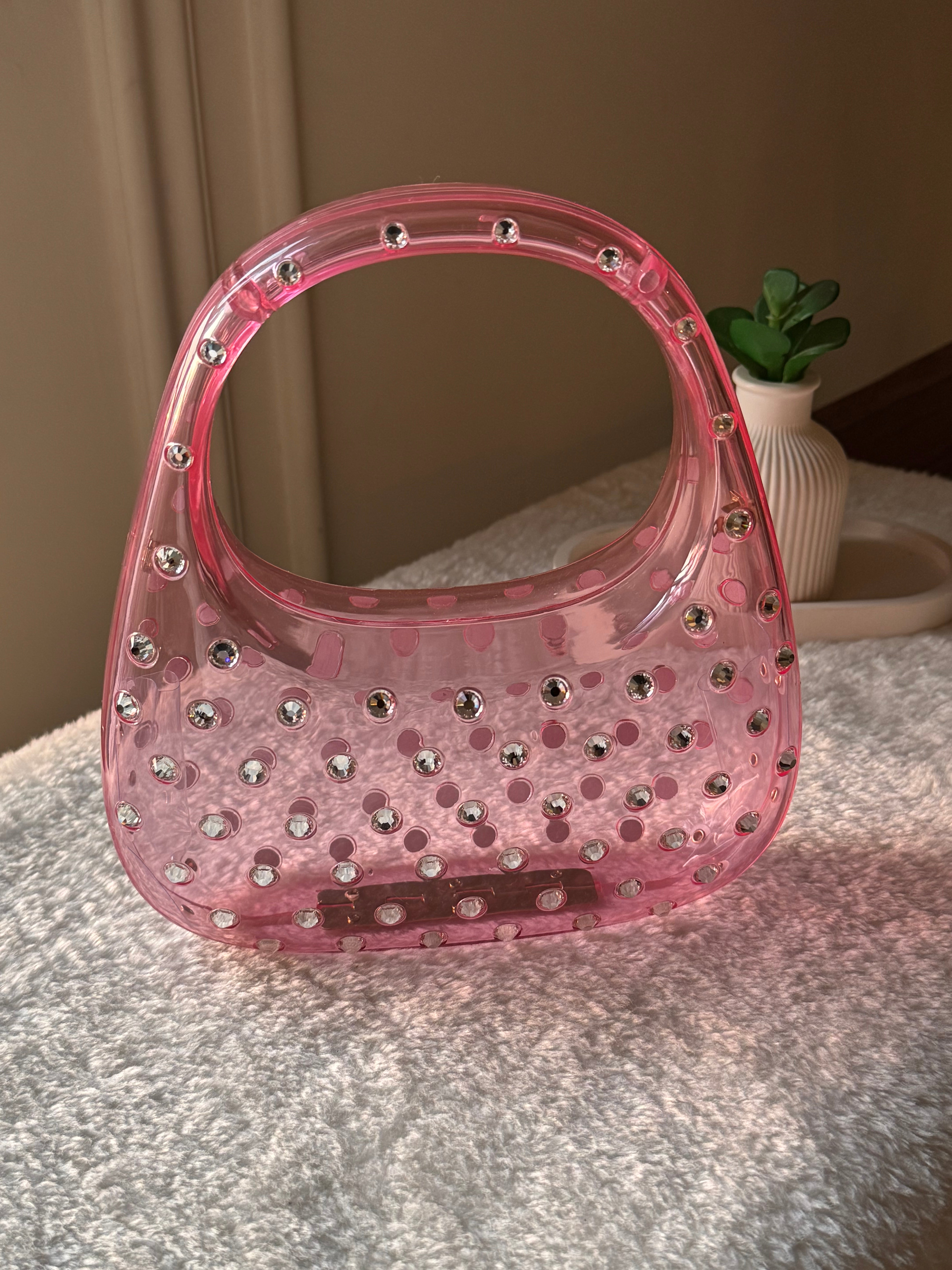 Glimmer Clutch (Pink) with Long Chain