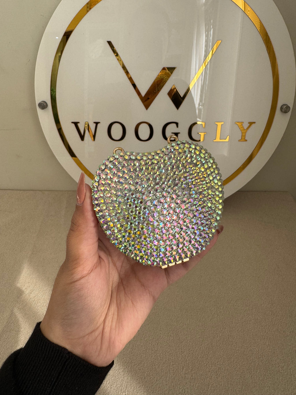 Heart Crystal Clutch with Chain - Mini Multi