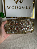 Kundan Stone Clutch - Rose Gold Stones