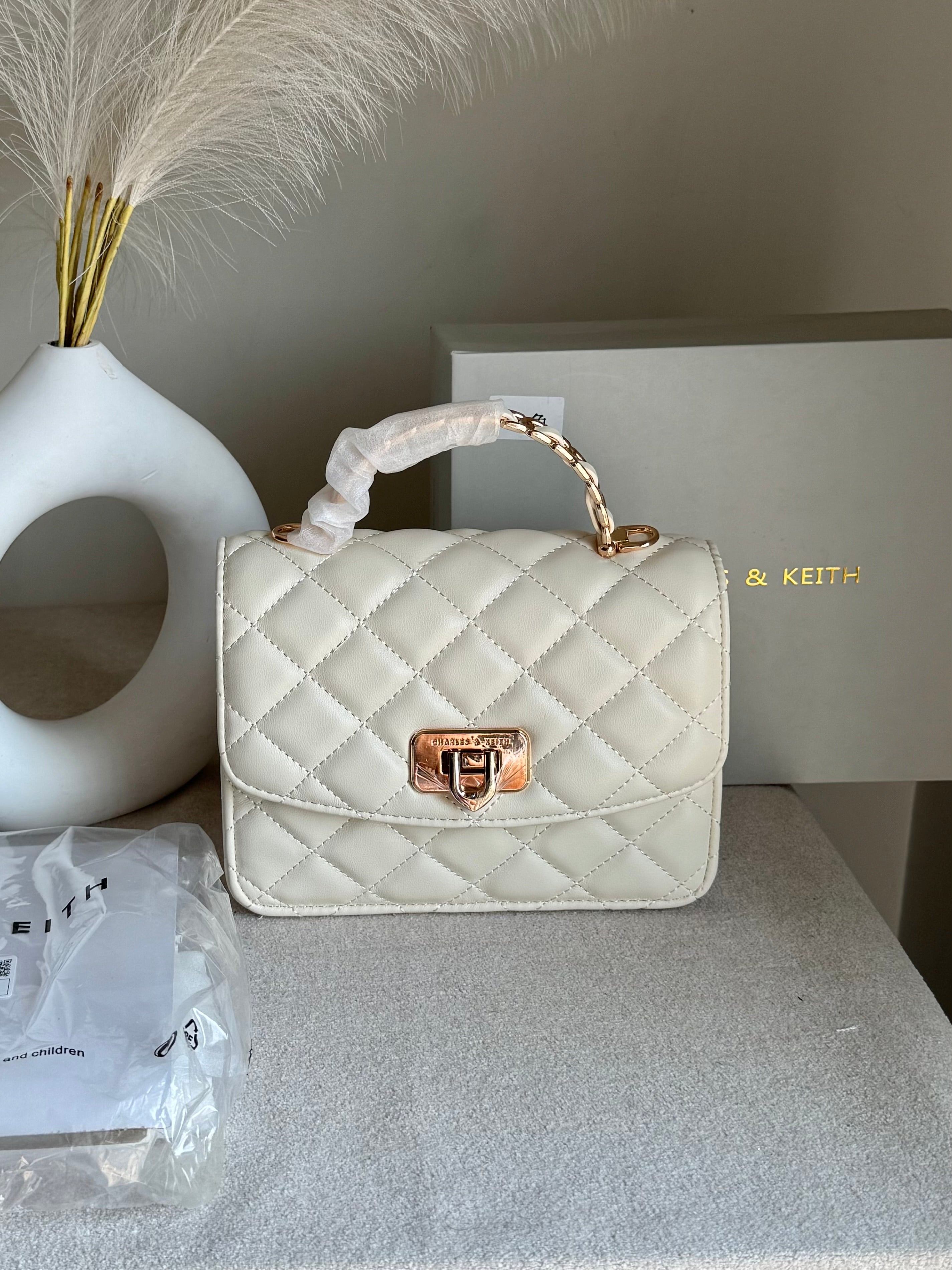 Premium C & K Elora Bag with PROPER PACKING Cream
