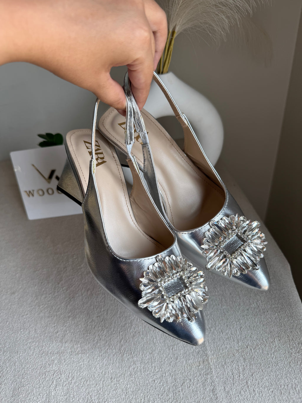 Zara Crystal Heels - Silver