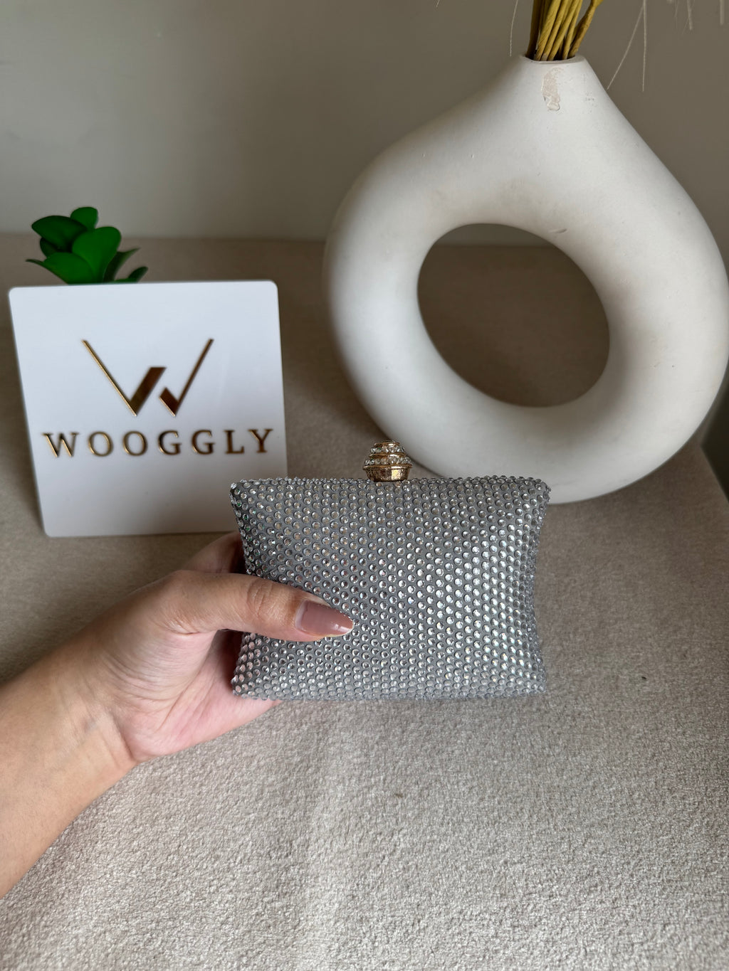 Ella Clutch - Silver with Silver Diamantes