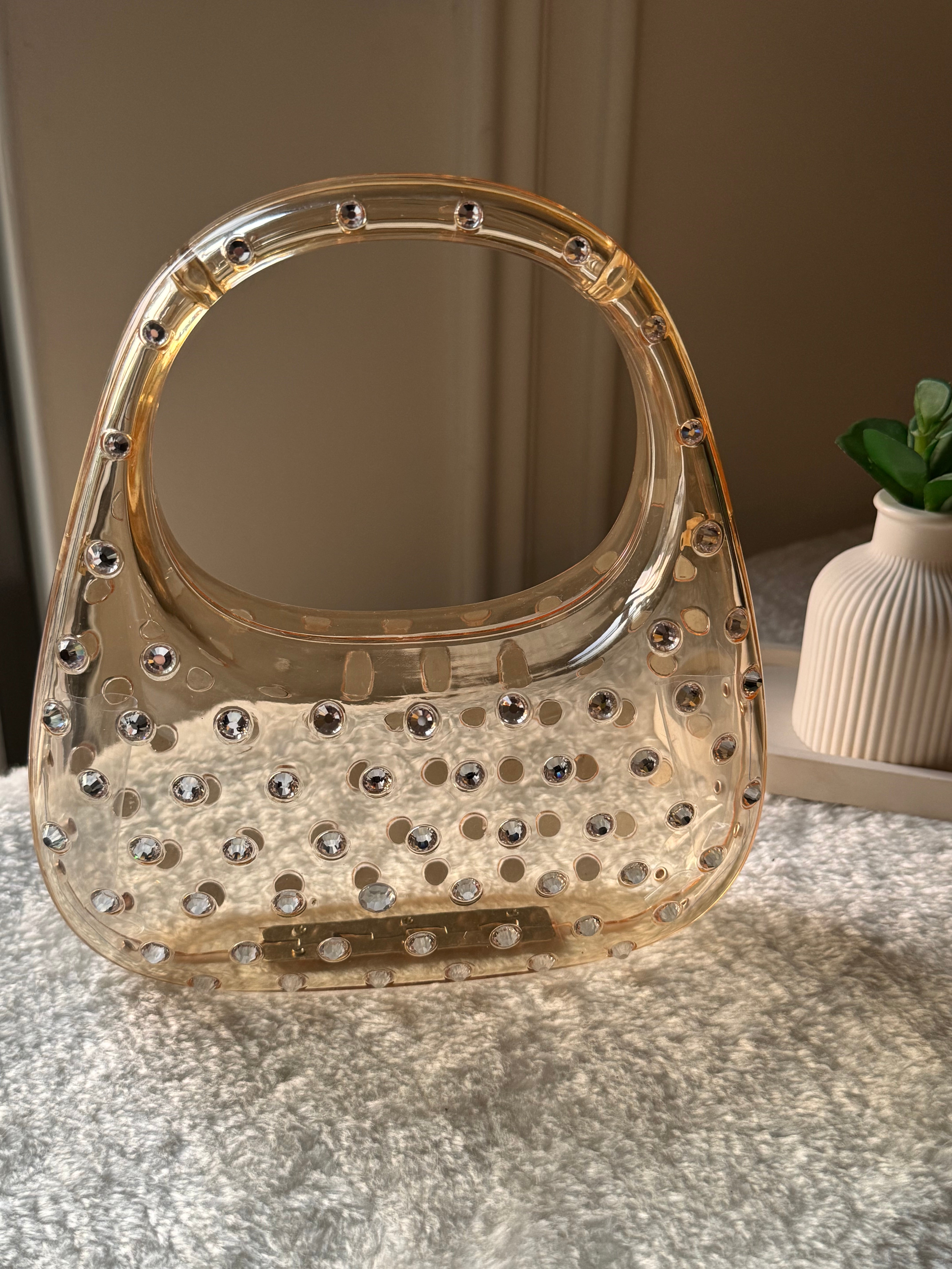 Glimmer Clutch (Champagne) with Long Chain