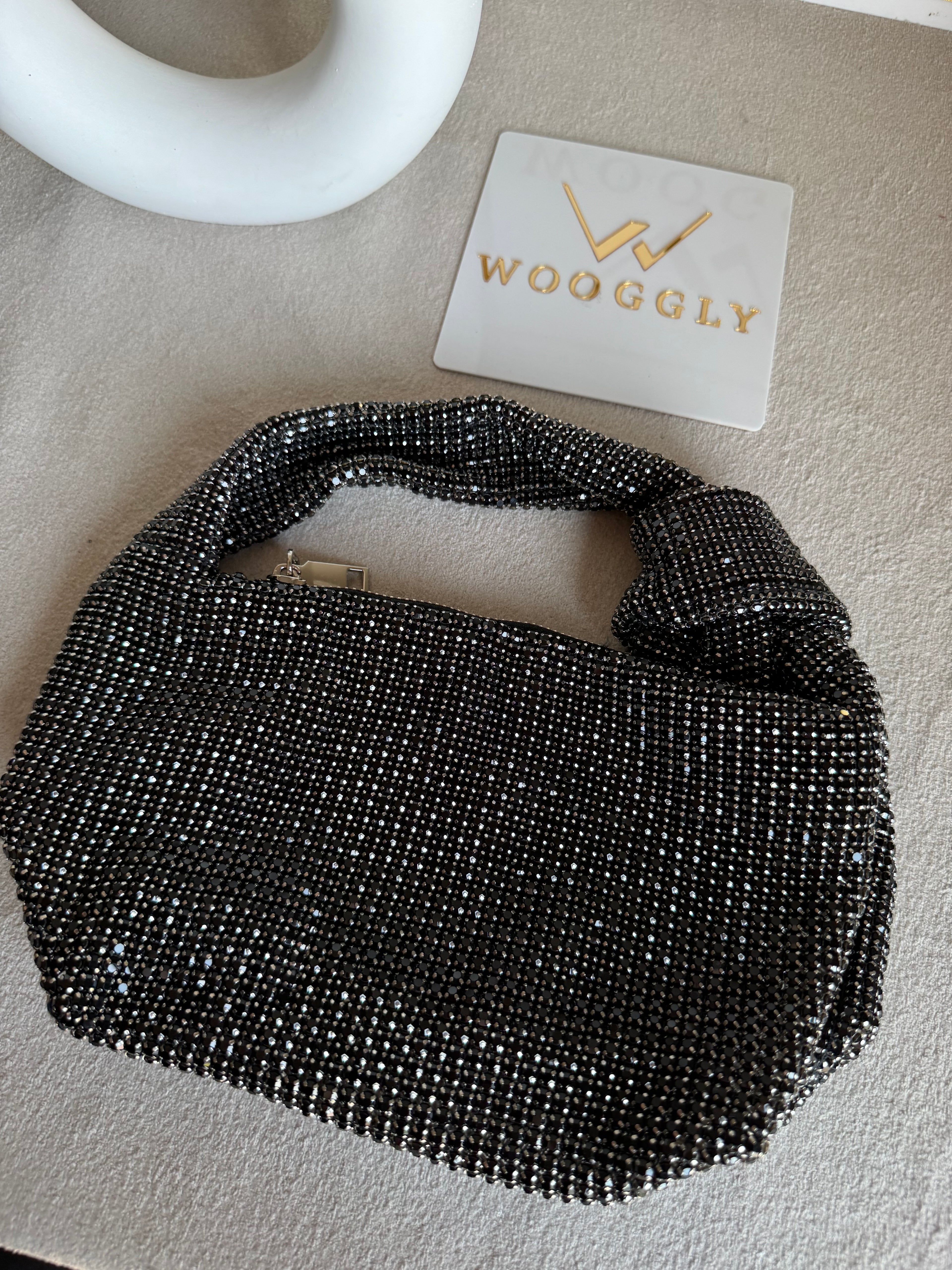 Party Wear Rhinestone Bow Bag - Black