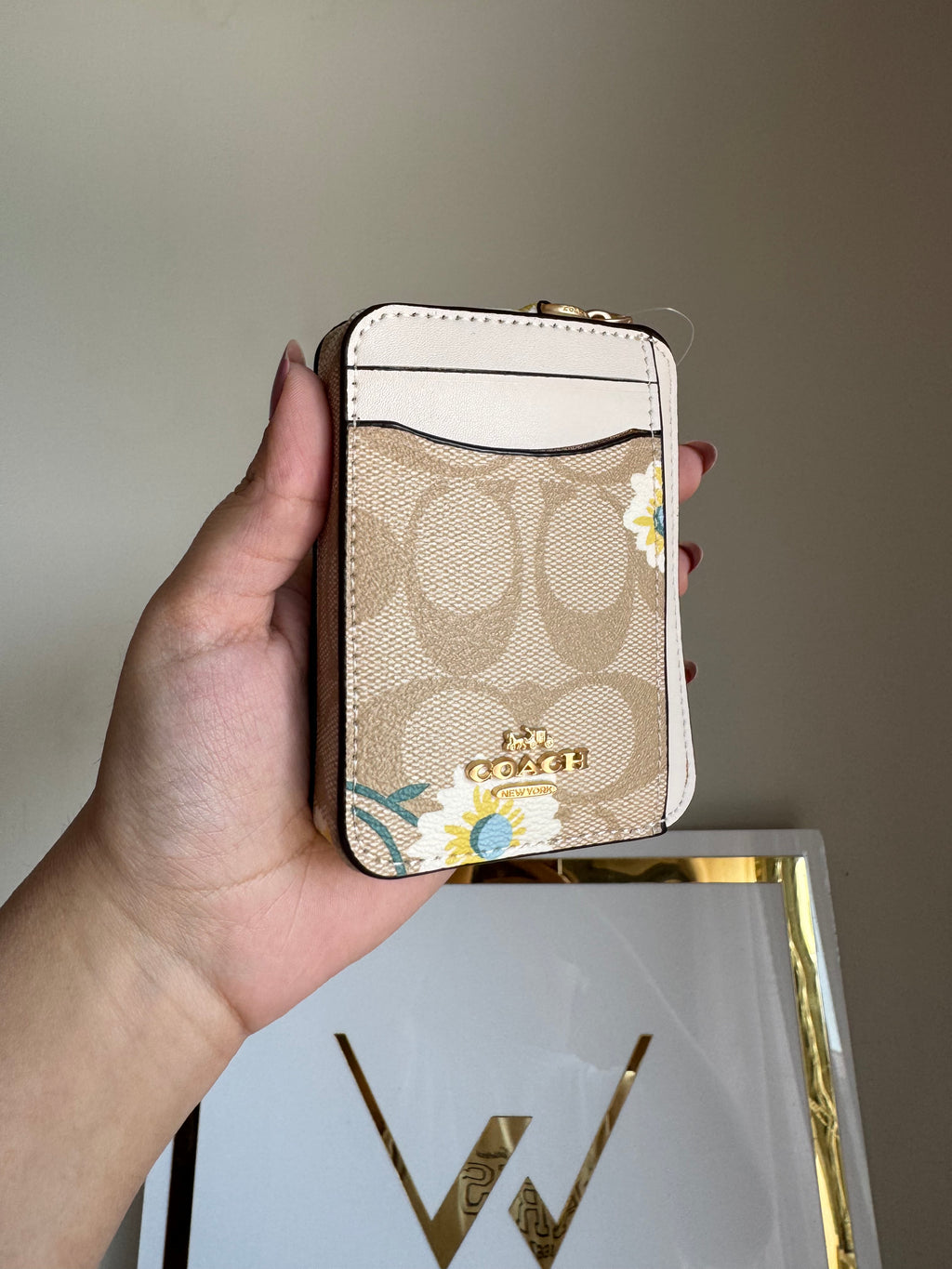Coach Zip Card Case - Apricot White with Floral