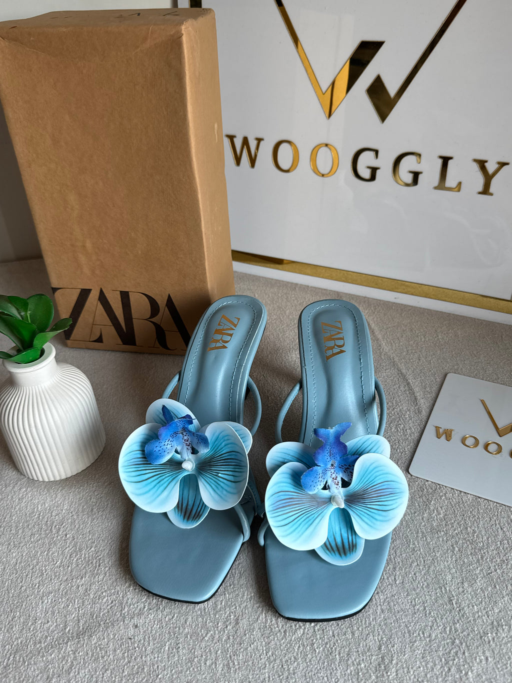 Zara Flower Heels BABY BLUE- with Brand Box
