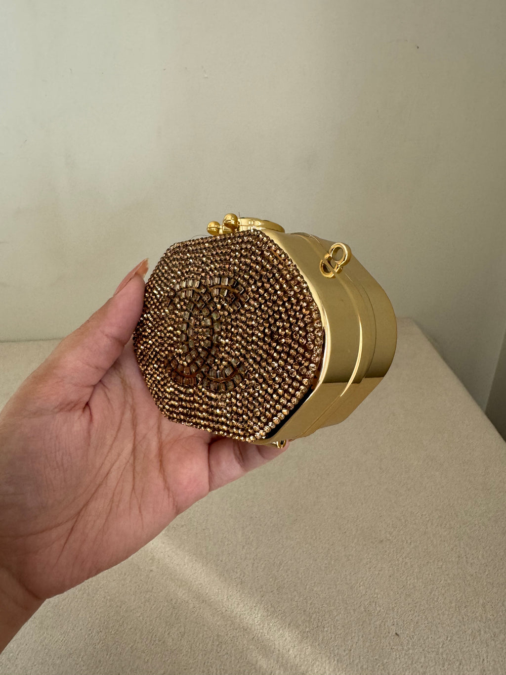 Mini Chanel Embellished Clutch with Chain - Rose Gold