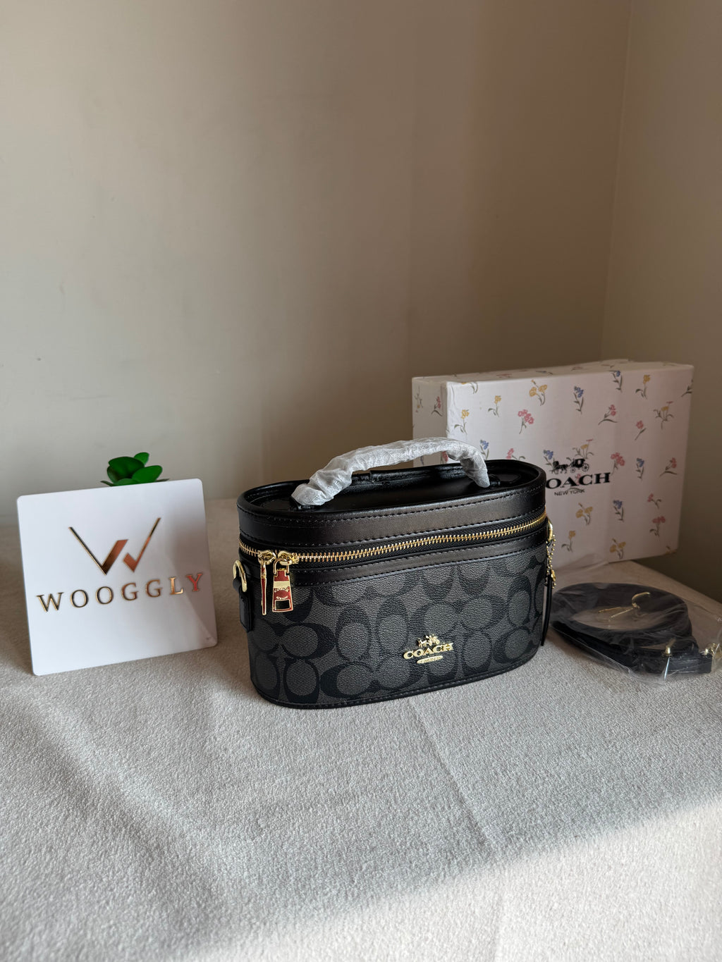 COACH Premium Bucket Bag (Signature Black) with Long Strap - BOX PACKING