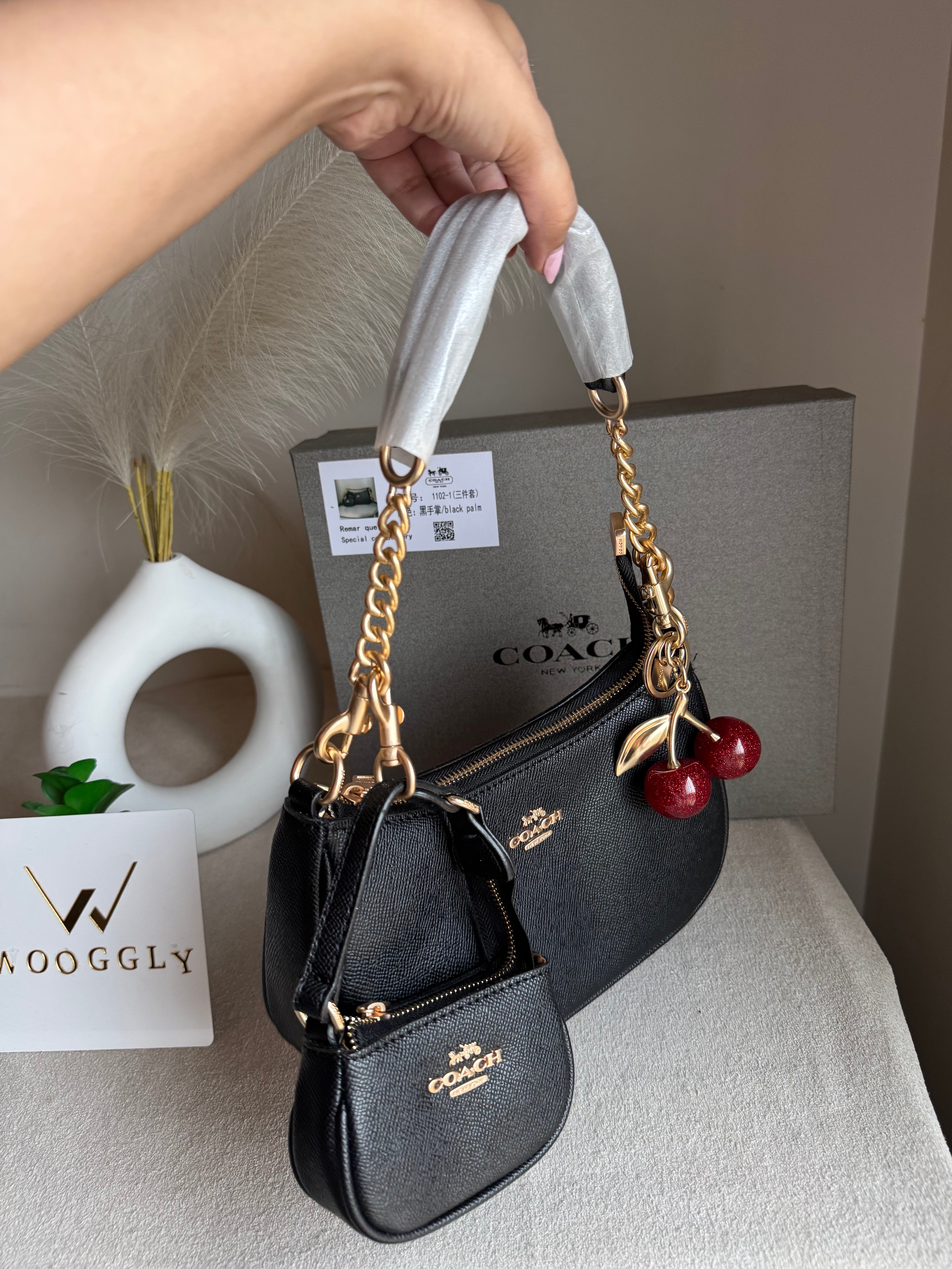 COACH Teri Gift Box with Baby Teri Charm & Coach Cherry Charm - Black
