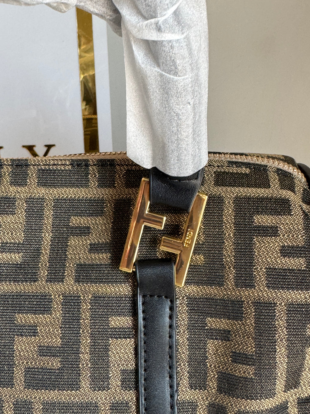 Fendi Signature Hand Bag - Black & Beige