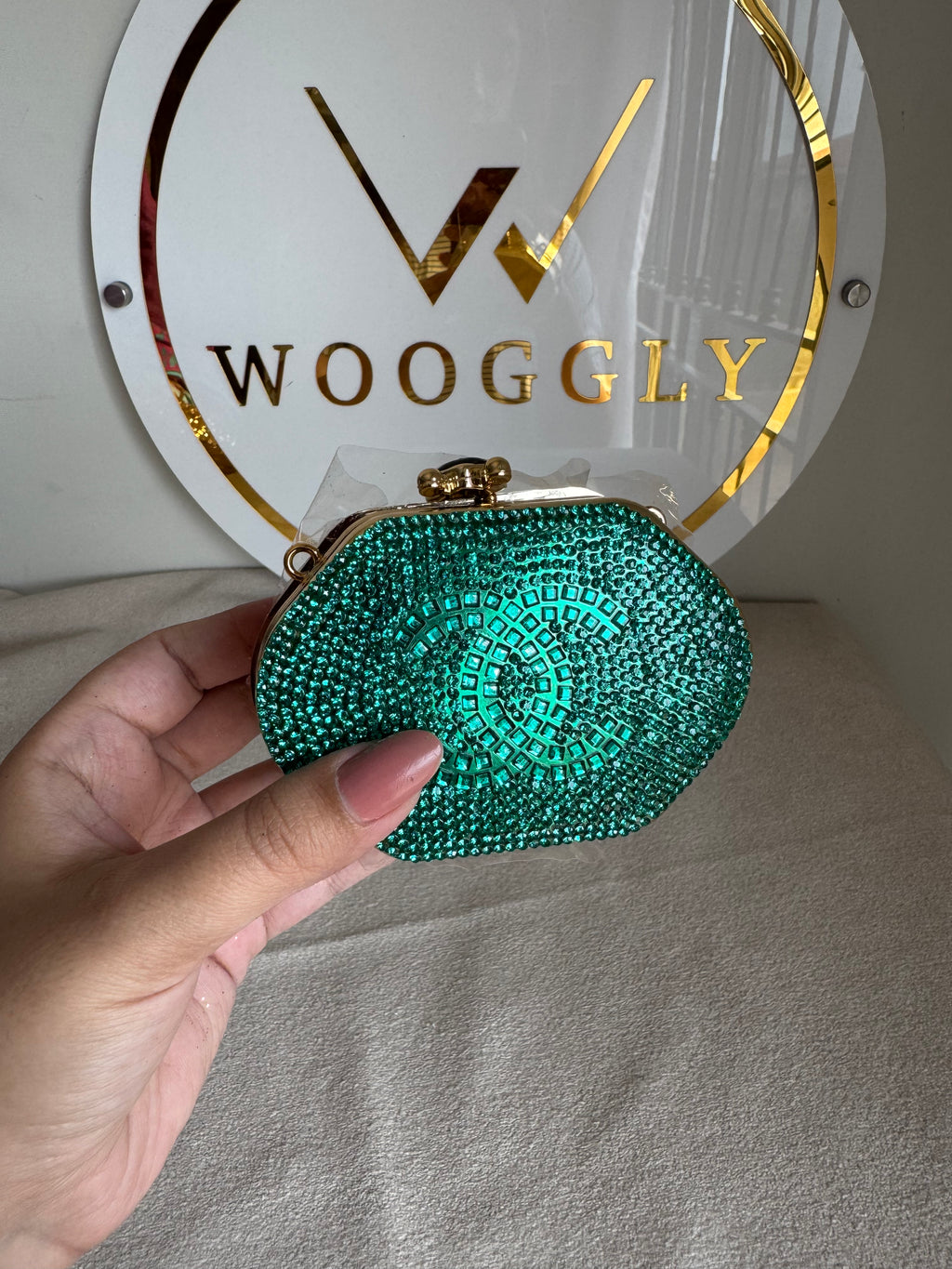 Mini Chanel Embellished Clutch with Chain - Turquoise