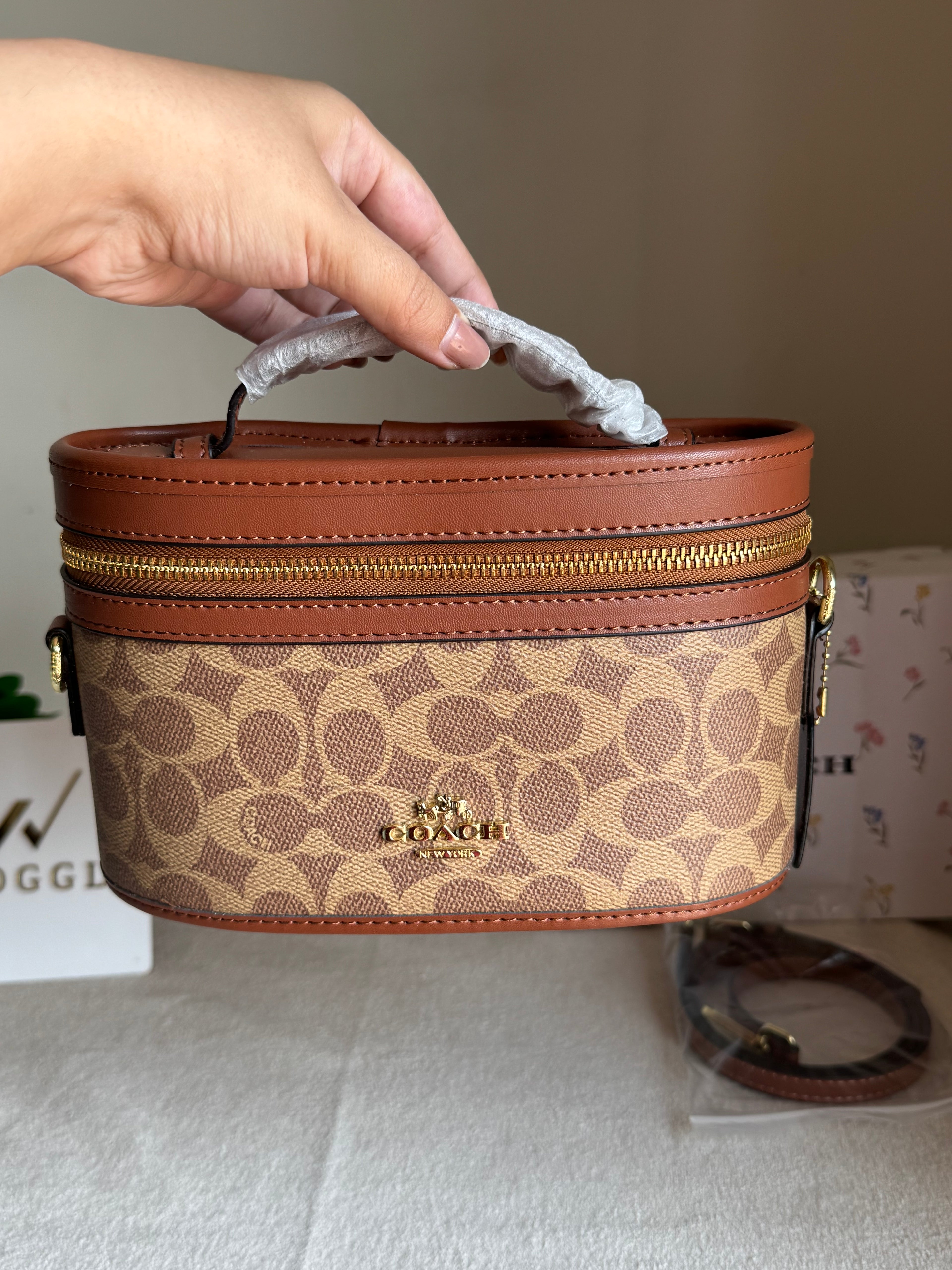 COACH Premium Bucket Bag (Apricot Brown) with Long Strap - BOX PACKING