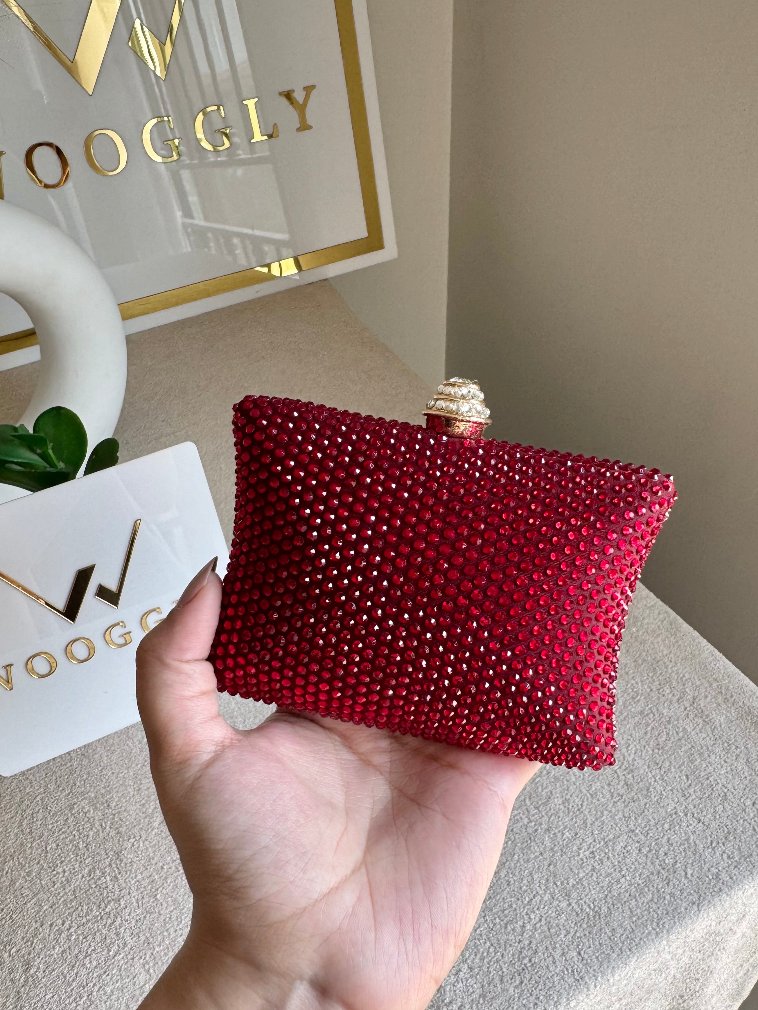Ella Clutch - Red with Silver Diamontes