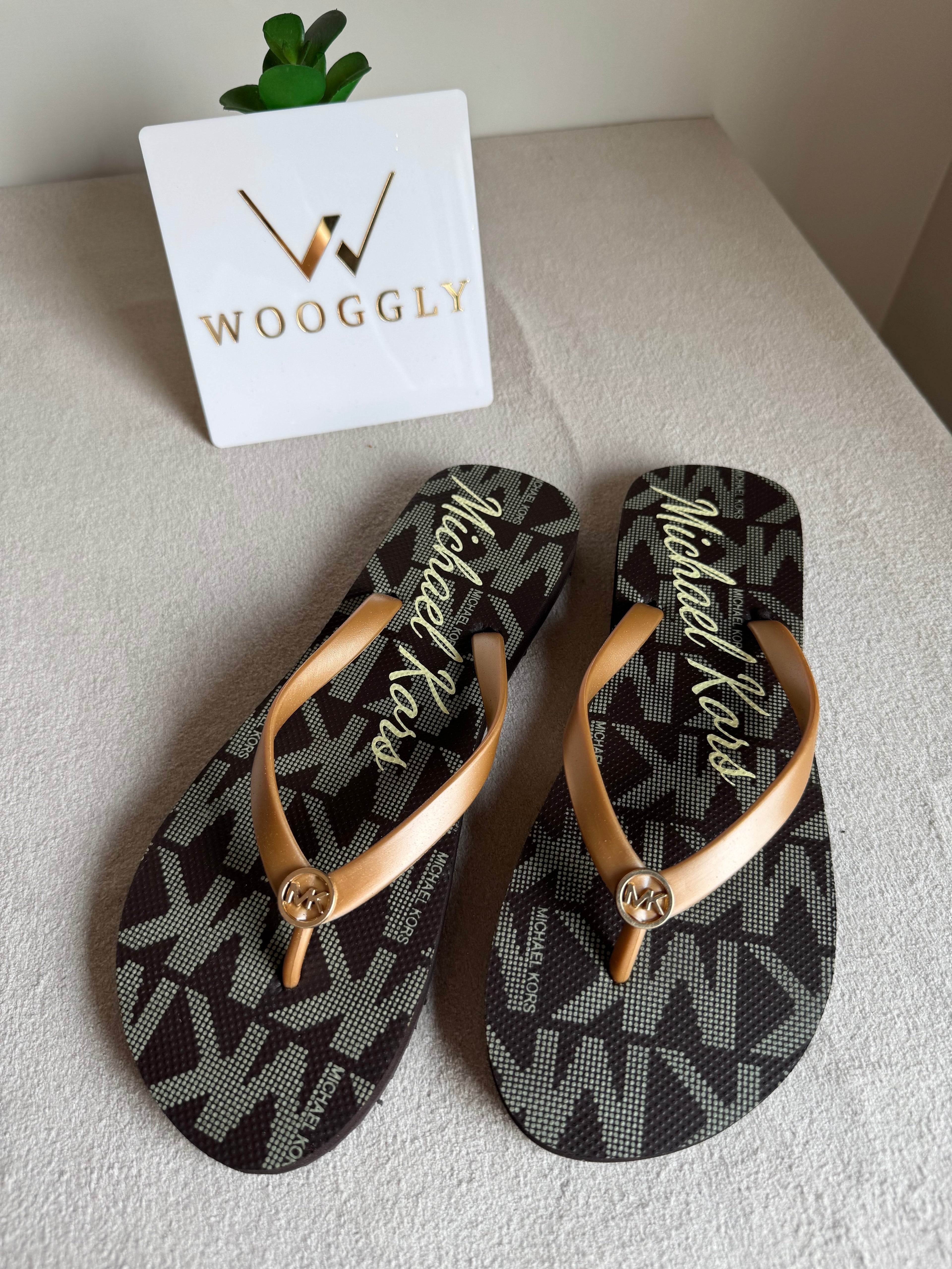 MK Black & Gold Comfy Flip Flops