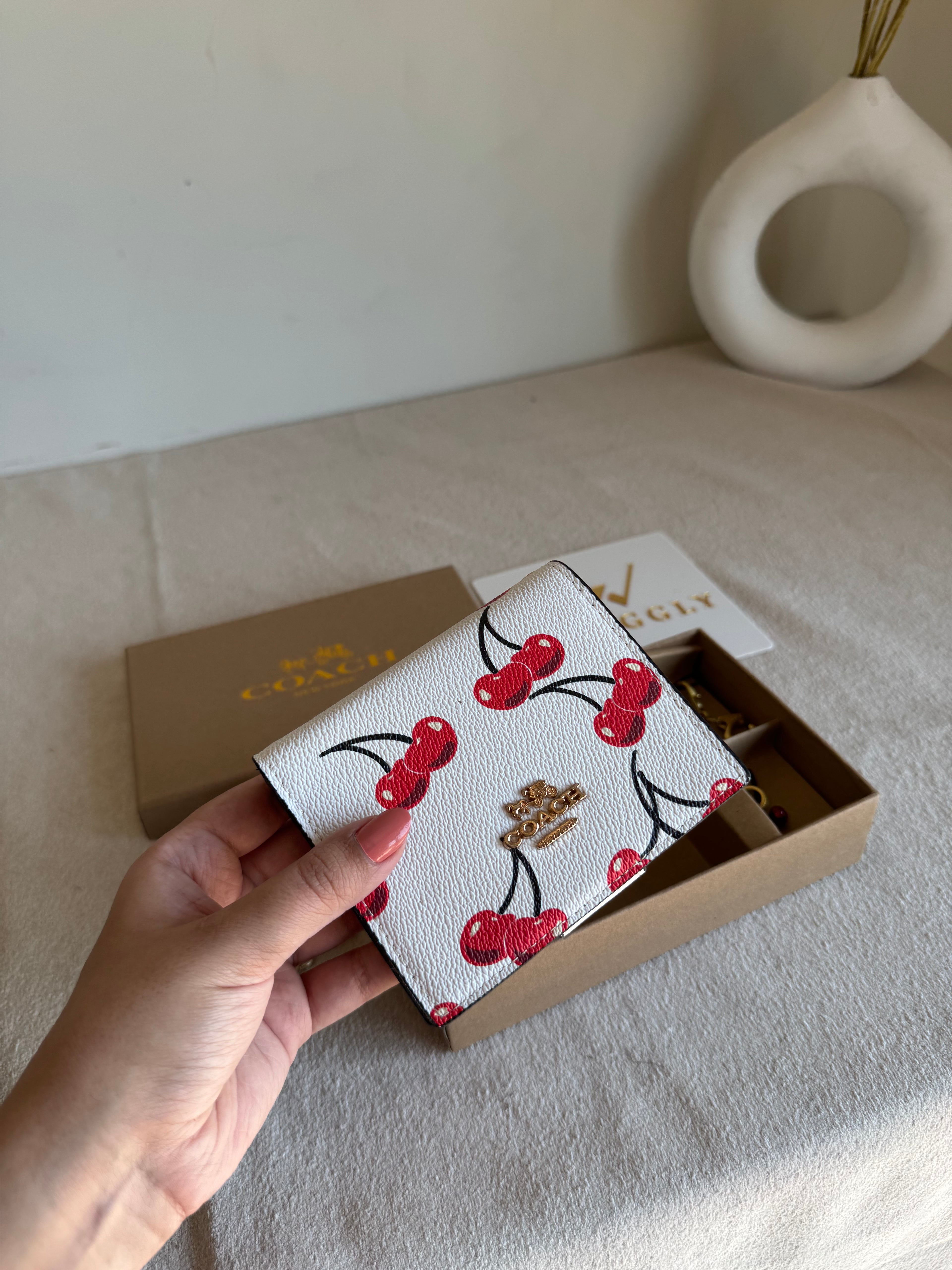 Coach Wallet with 2 Charms Gift Set - White with Cherries