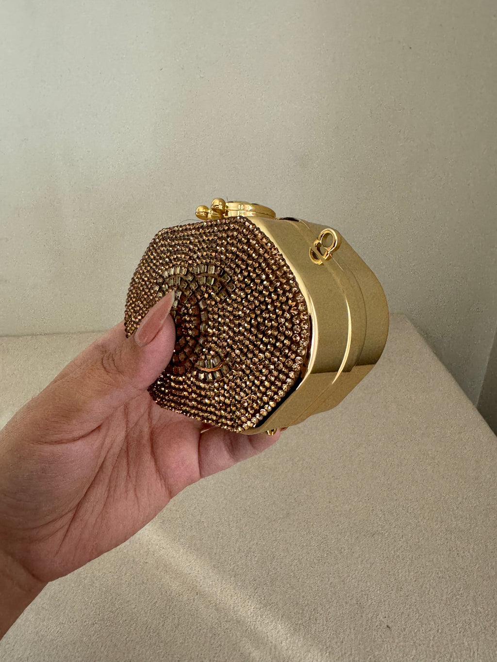 Mini Chanel Embellished Clutch with Chain - Rose Gold