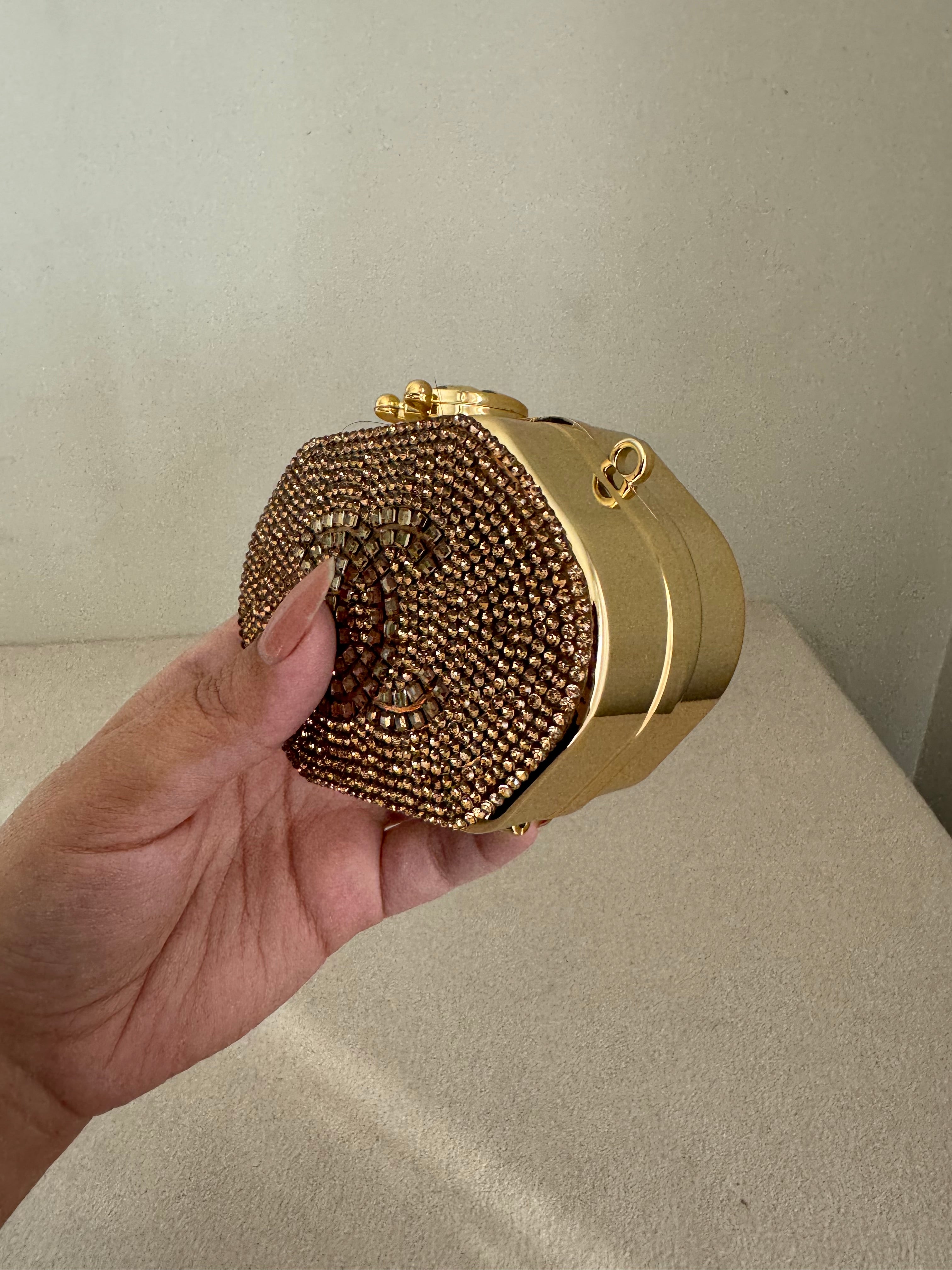 Mini Chanel Embellished Clutch with Chain - Rose Gold