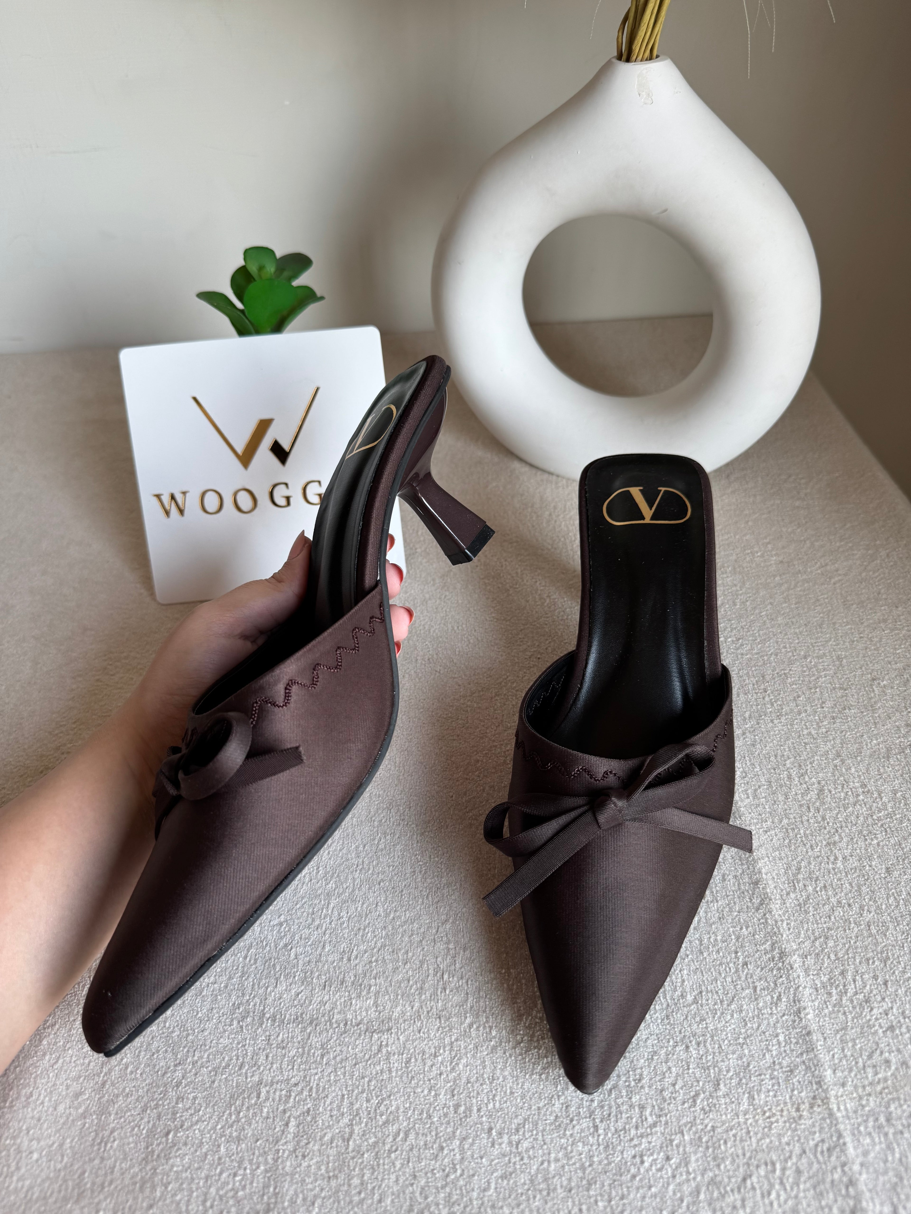 Valentino Bow Heels - Chocolate Brown