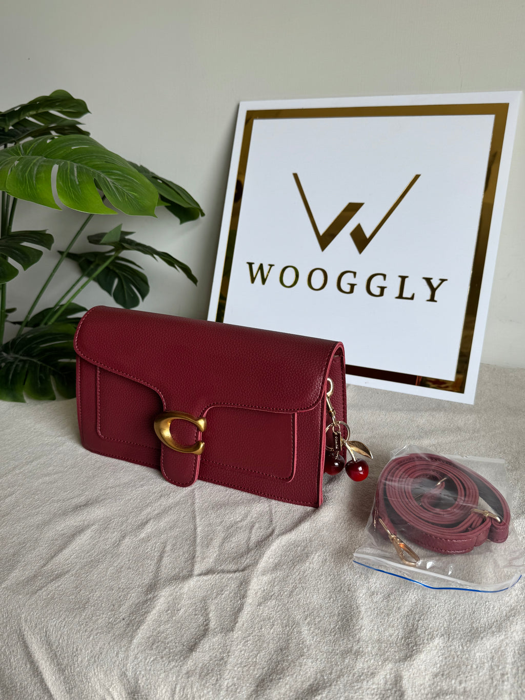 COACH TABBY with Coach Cherry Charm (Maroon)