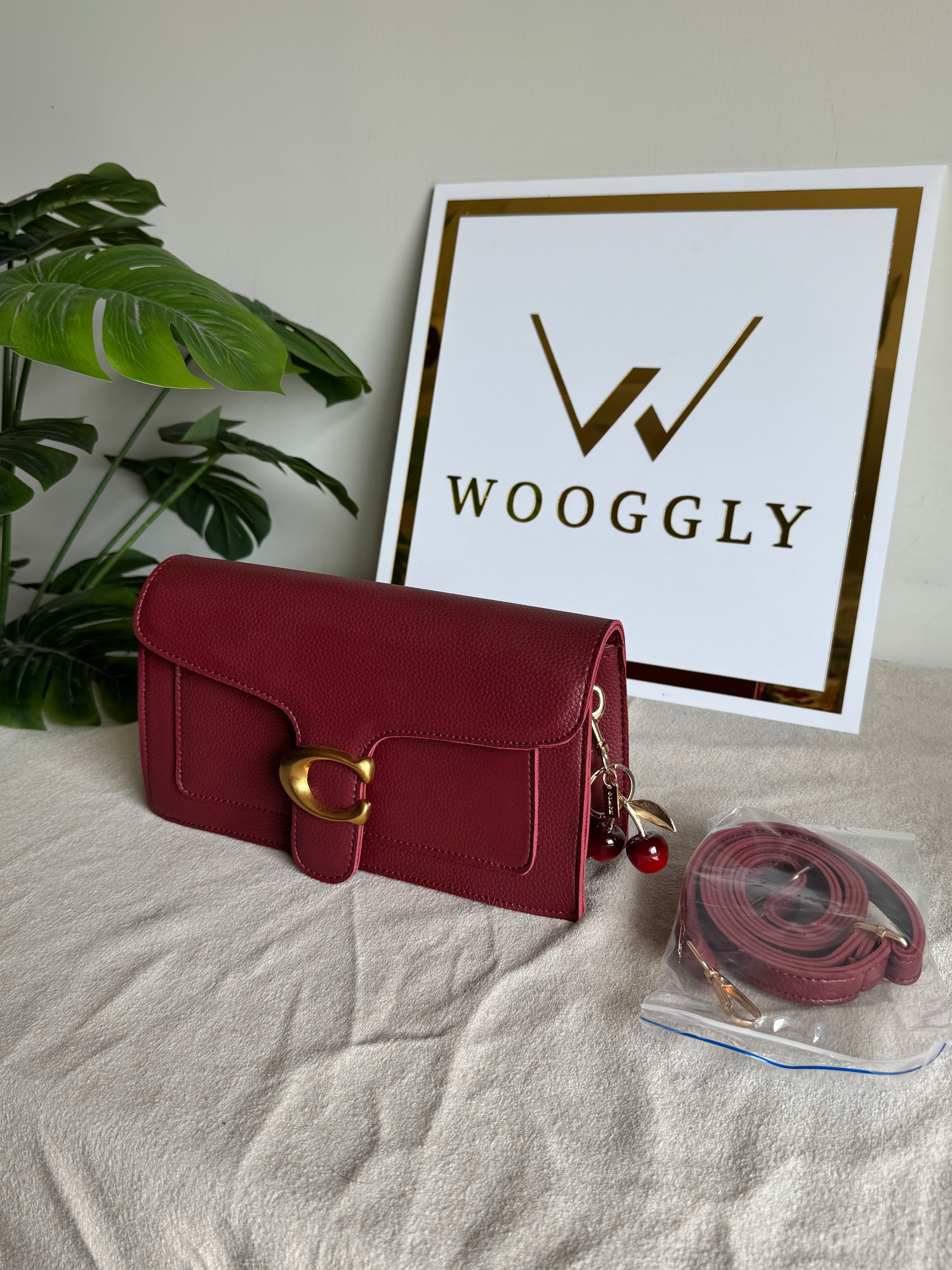 COACH TABBY with Coach Cherry Charm (Maroon)