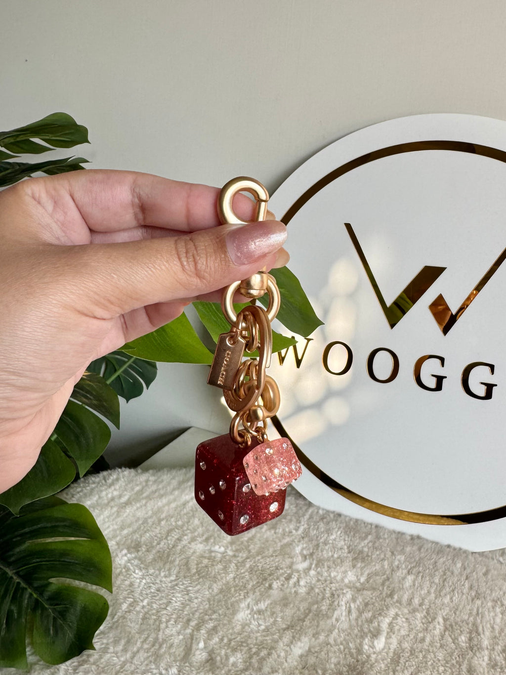 PREMIUM Coach Dice Bag Charm - FULL SIZE Red & Pink