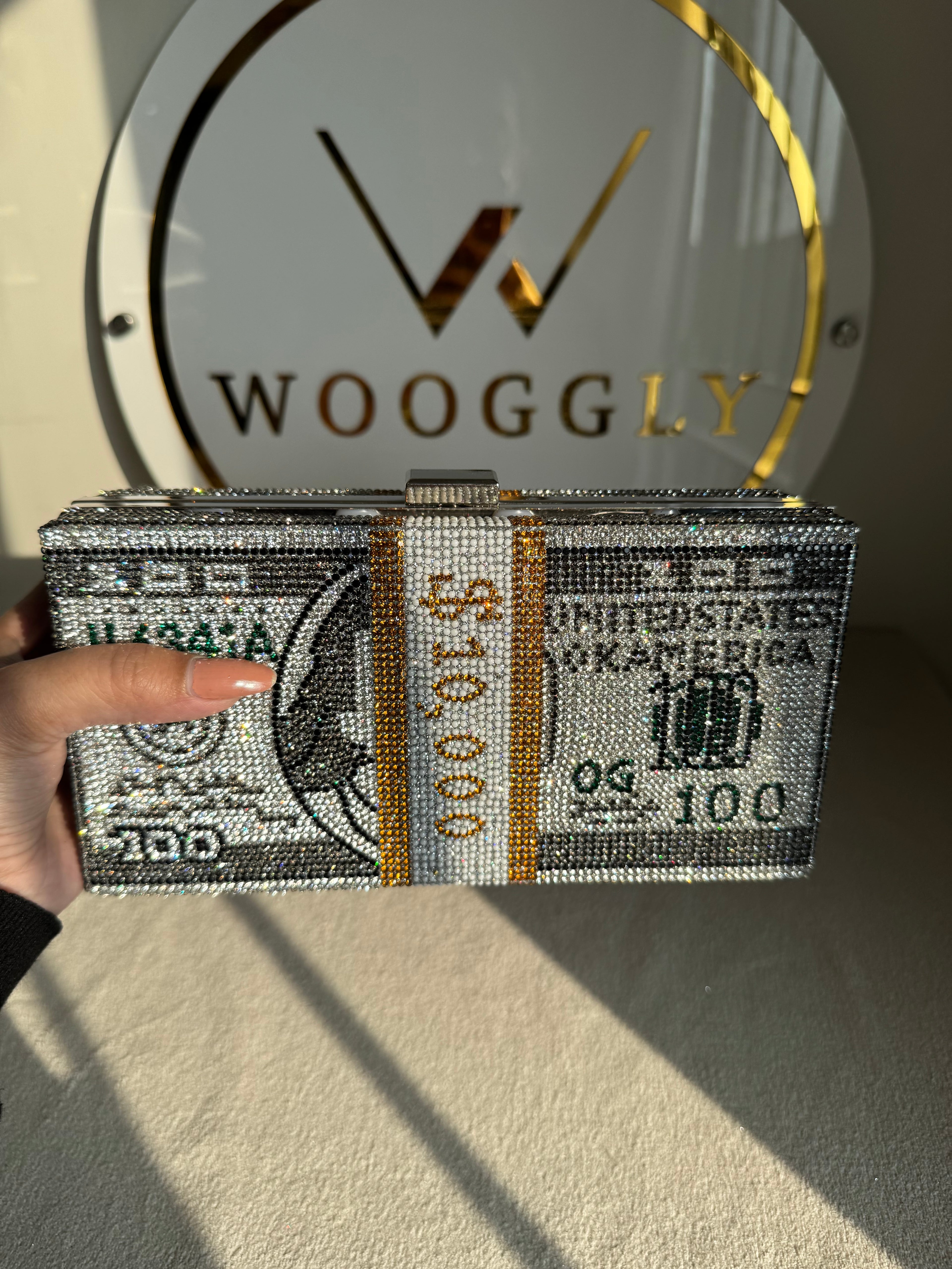 Premium Dollar Clutch - Silver with Chain