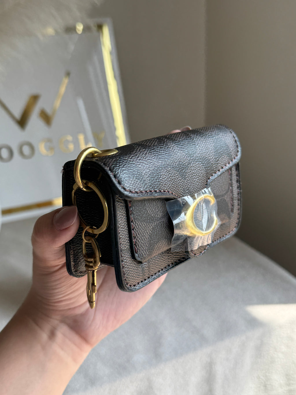 Coach Tabby Mini Bag Charm Signature Coffee
