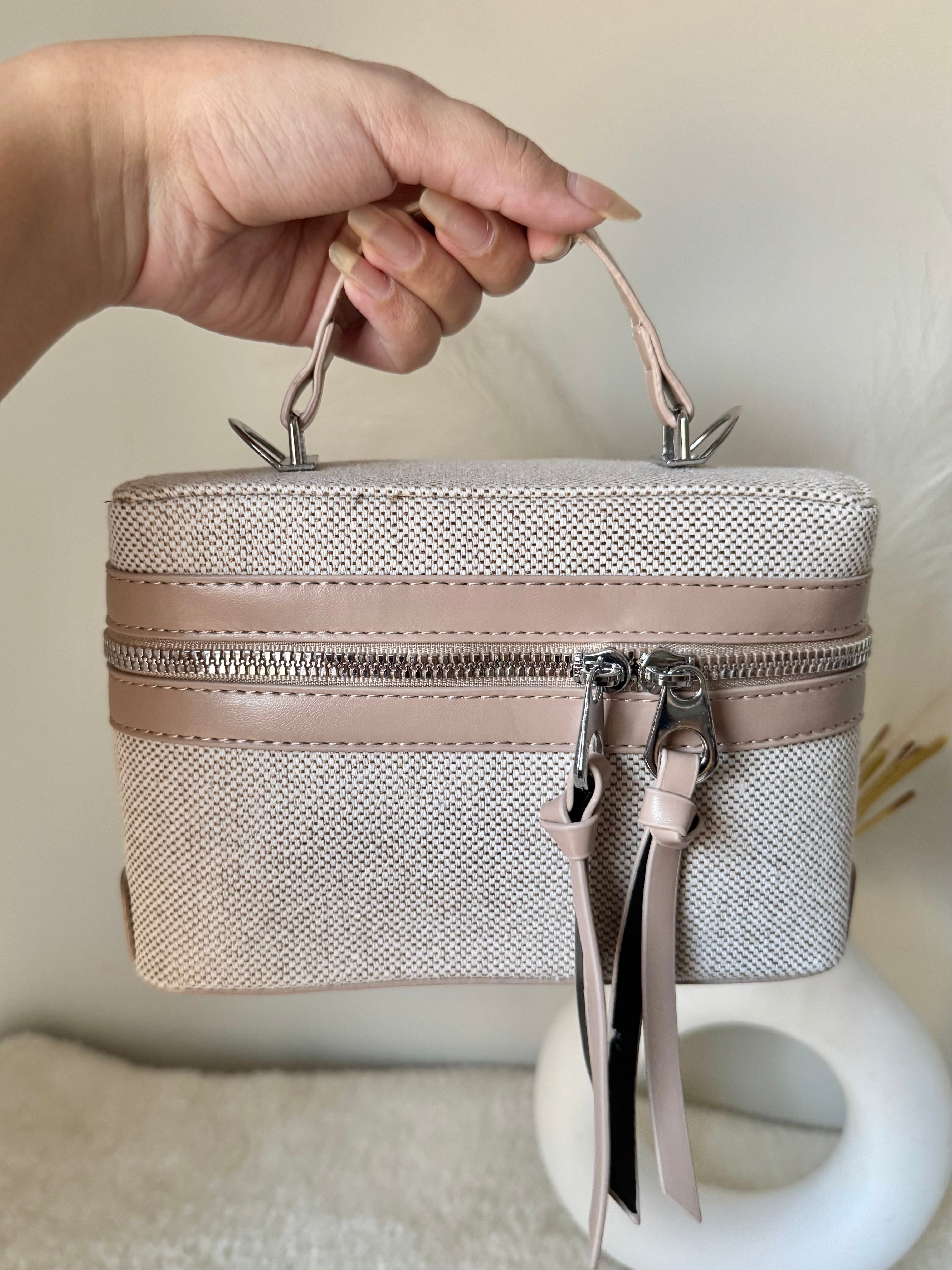 ZARA Inspired Box Bag - Beige with Long Strap