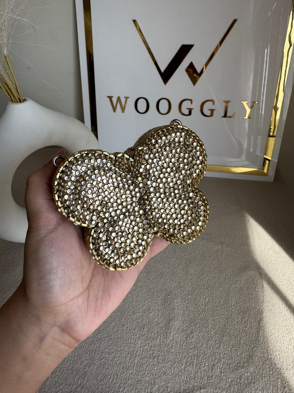 Kundan Classic Butterfly Clutch - Gold with Chain