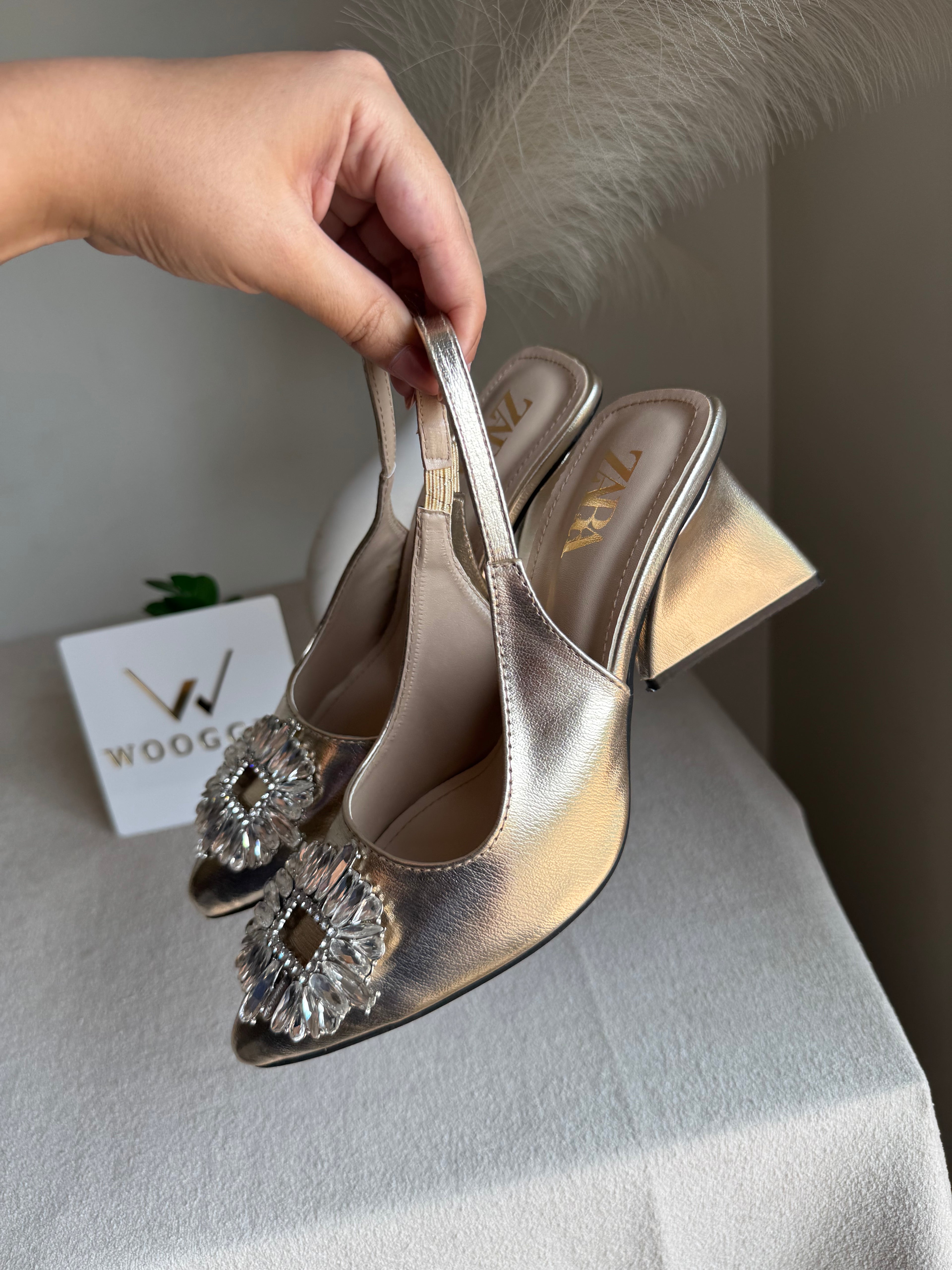 Zara Crystal Heels - Champagne
