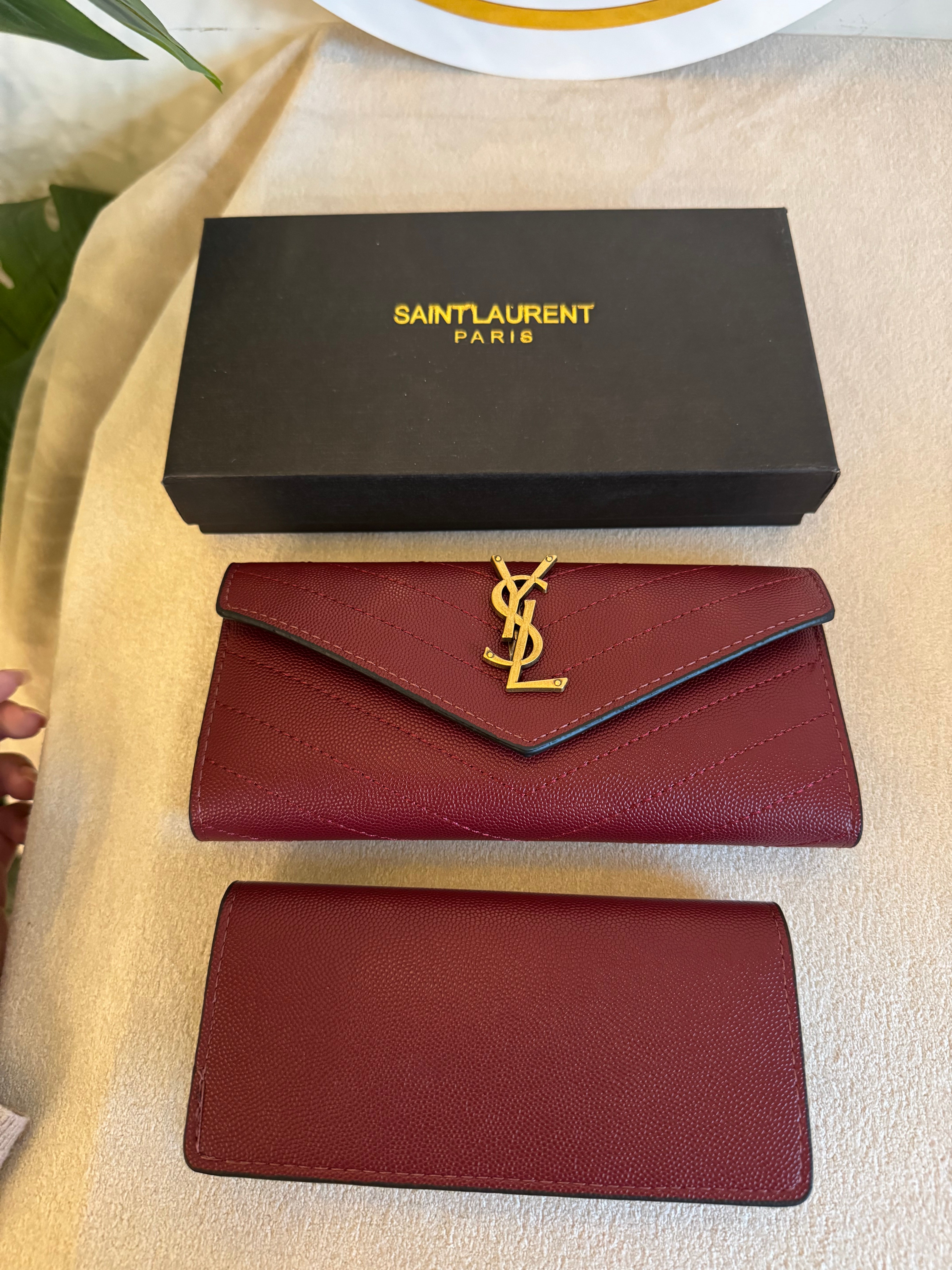 YSL Wallet with Card Holder Set (Maroon) - Box Packing
