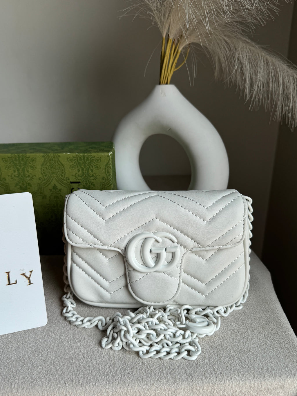 Gucci Signature Bag SMALL - White on White with Box Packing