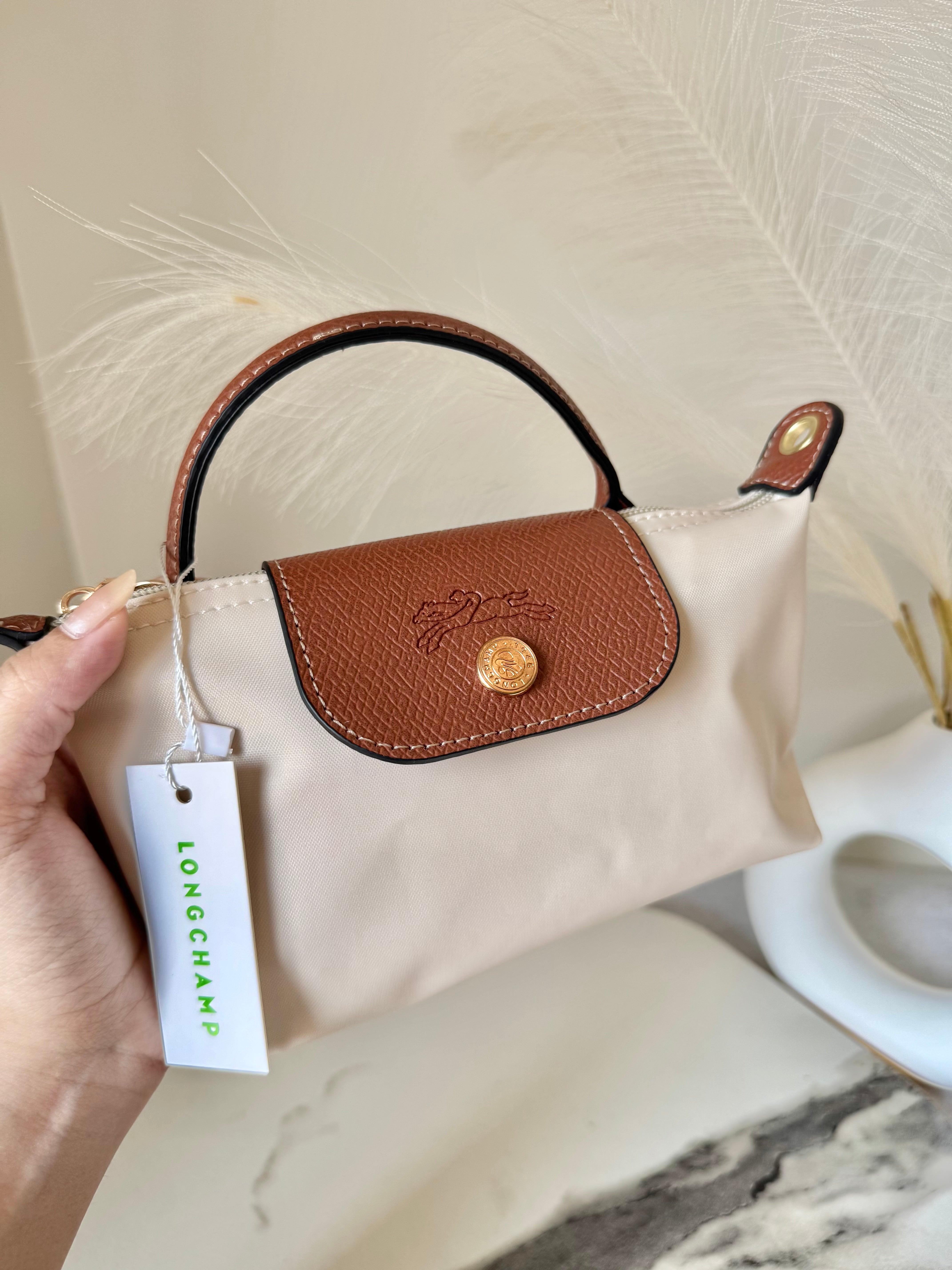 LongChamp Crossbody Bag with Strap - Paper White (WITH BRAND LOGO)