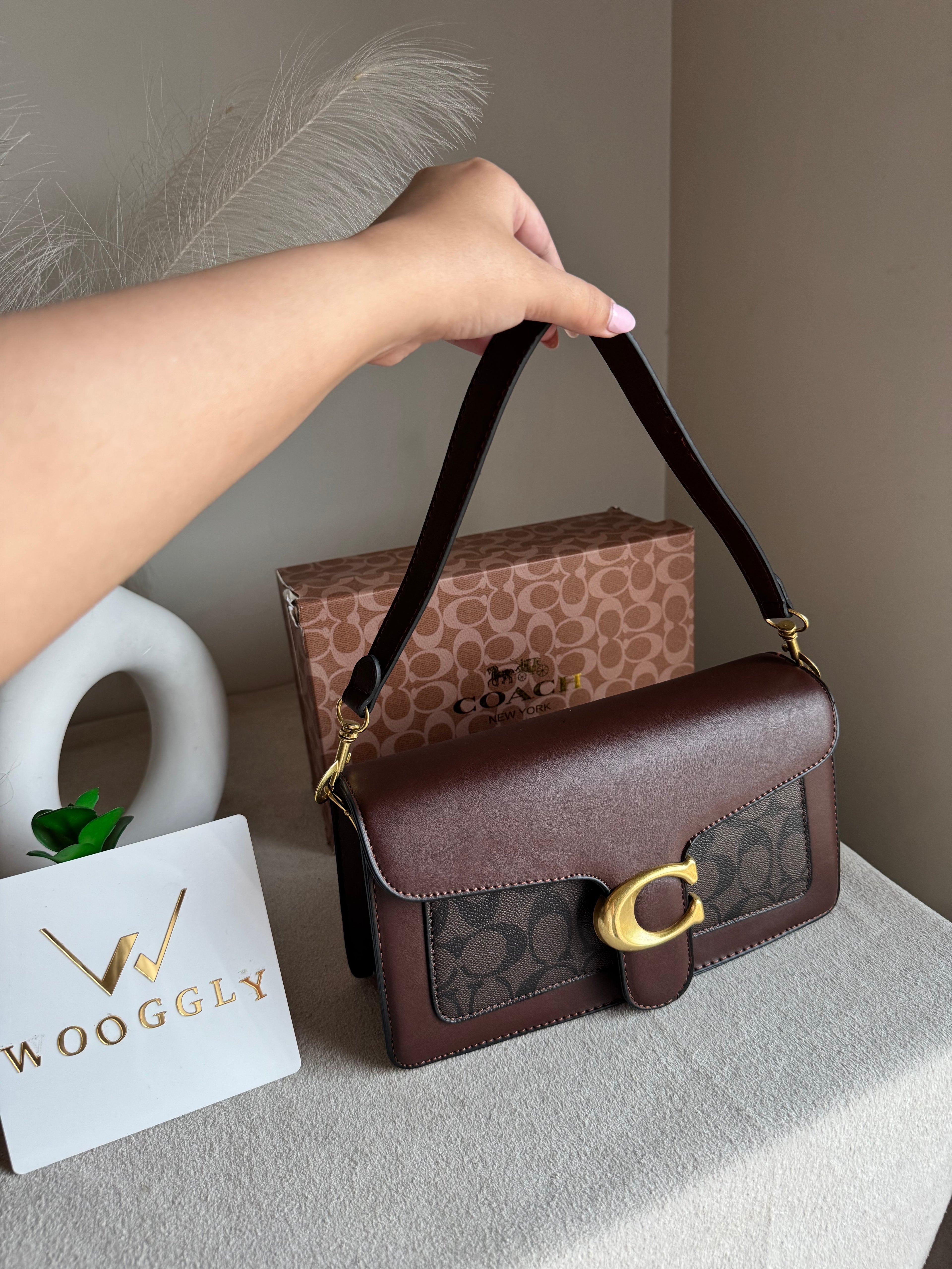 COACH TABBY Burgandy With Grey Good Quality -  BOX PACKING