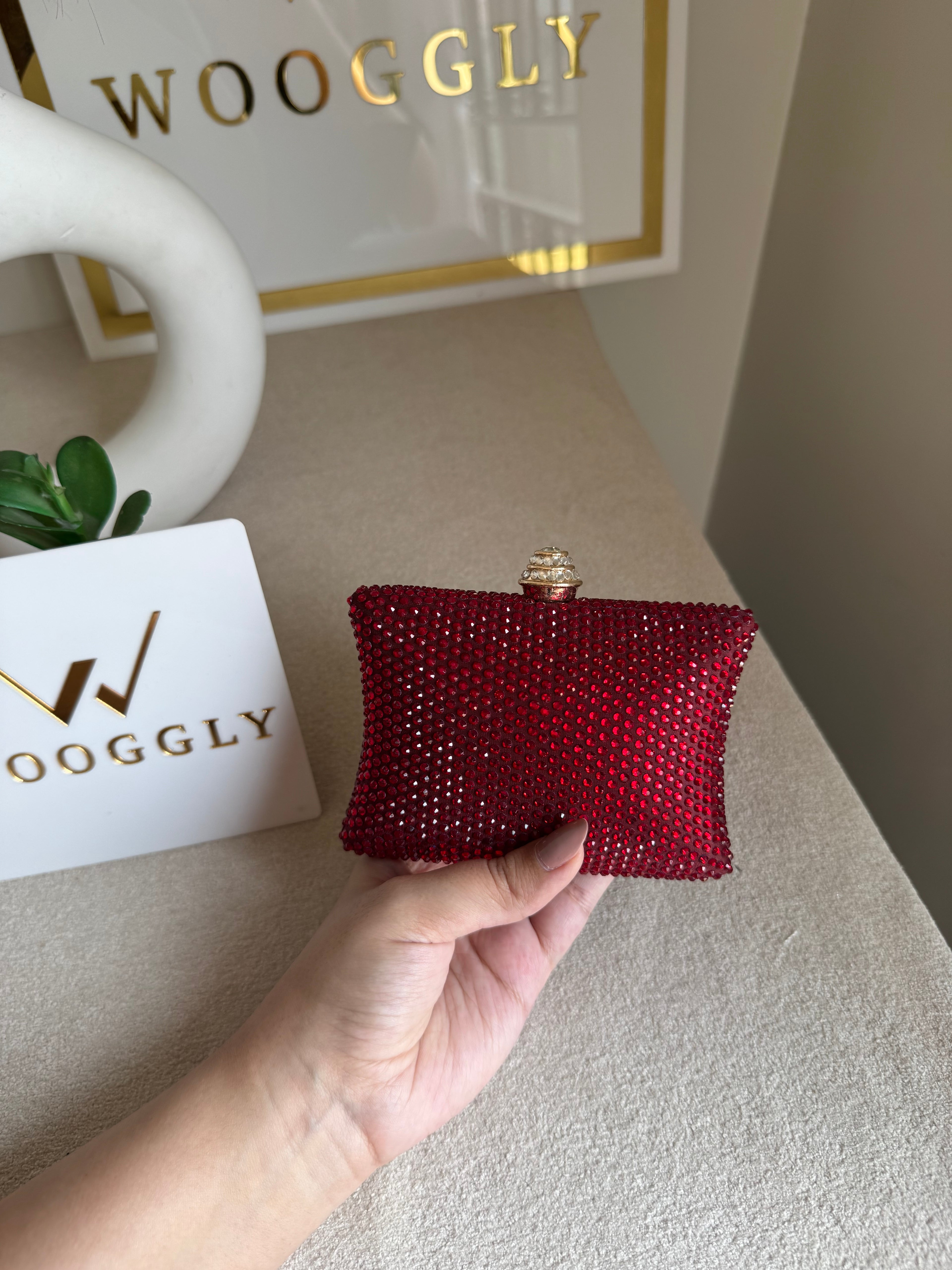 Ella Clutch - Red with Silver Diamontes