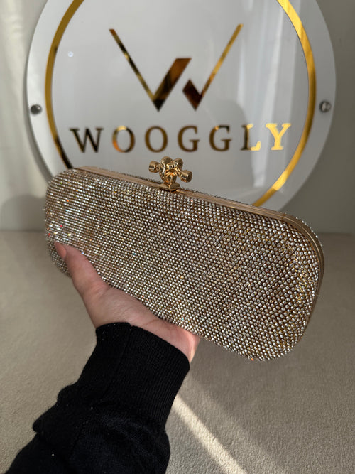 Bottega Shimmer Clutch - Rose Gold with Chain